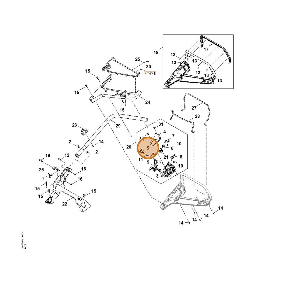 STIHL part 6338-435-0205 — IPL diagram snippet (6x zoom, amber highlight)