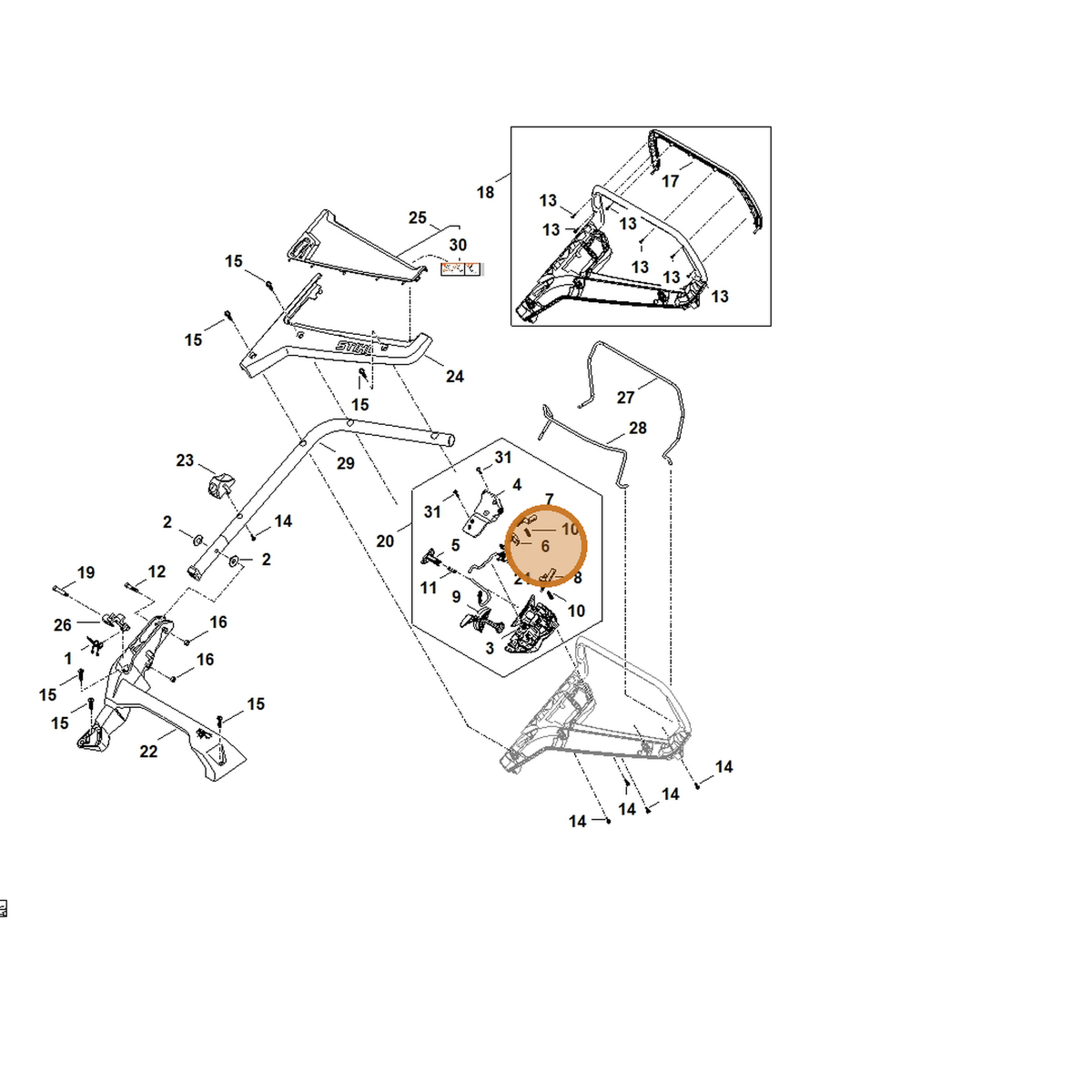 STIHL part 6338-435-2205 — IPL diagram snippet (6x zoom, amber highlight)