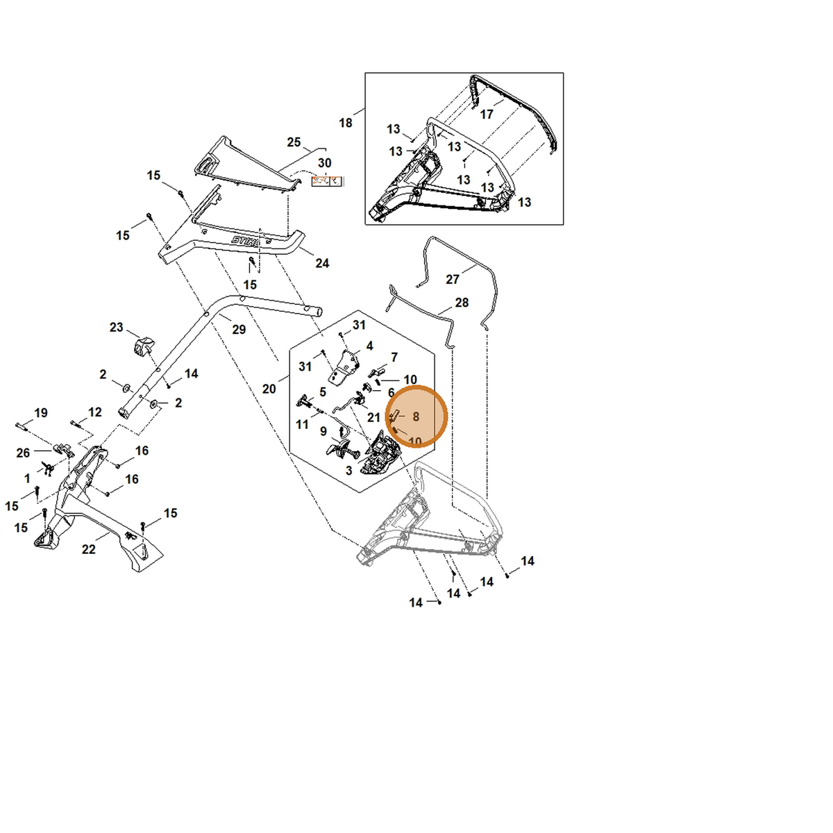 STIHL part 6338-435-2405 — IPL diagram snippet (6x zoom, amber highlight)