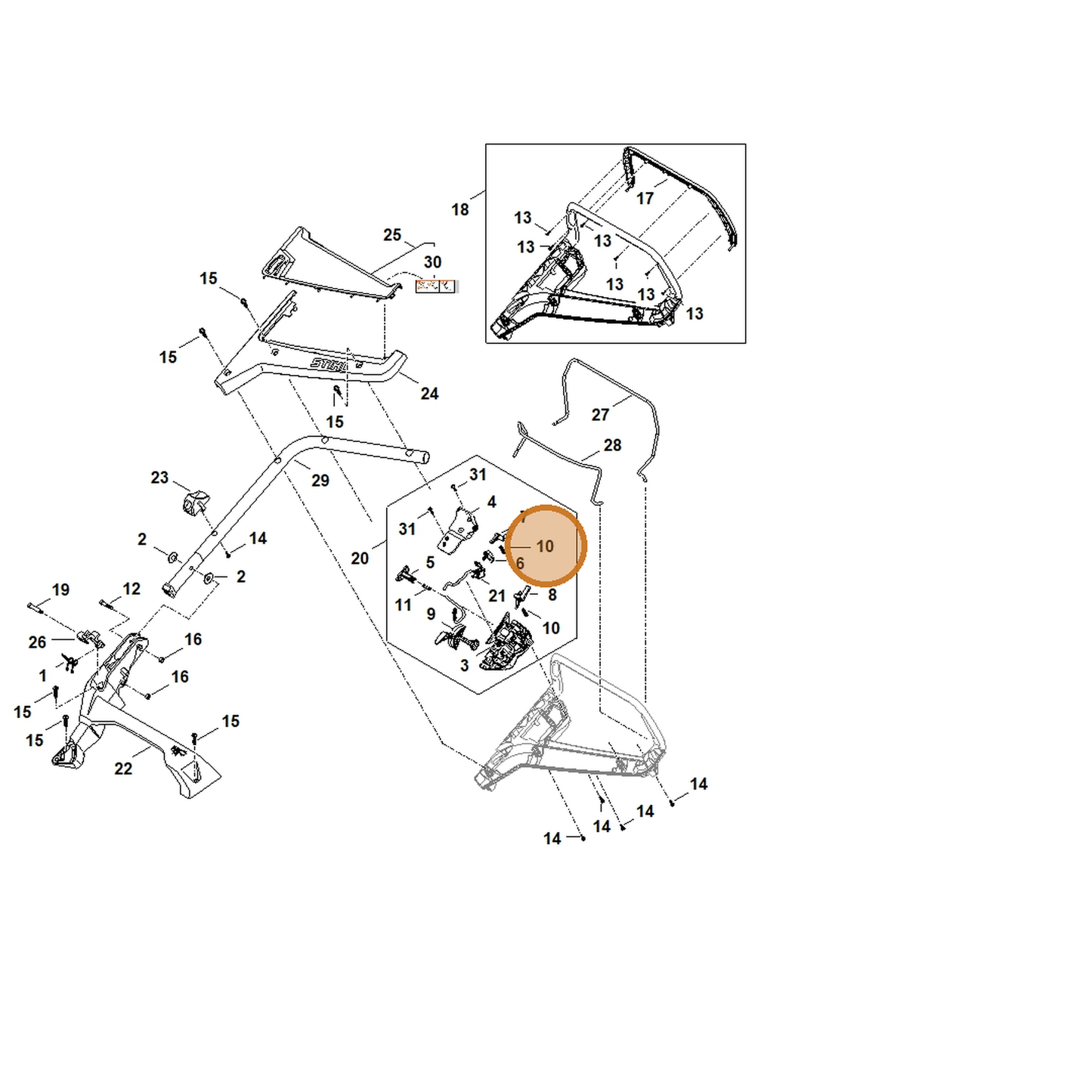 STIHL part 6338-435-8701 — IPL diagram snippet (6x zoom, amber highlight)