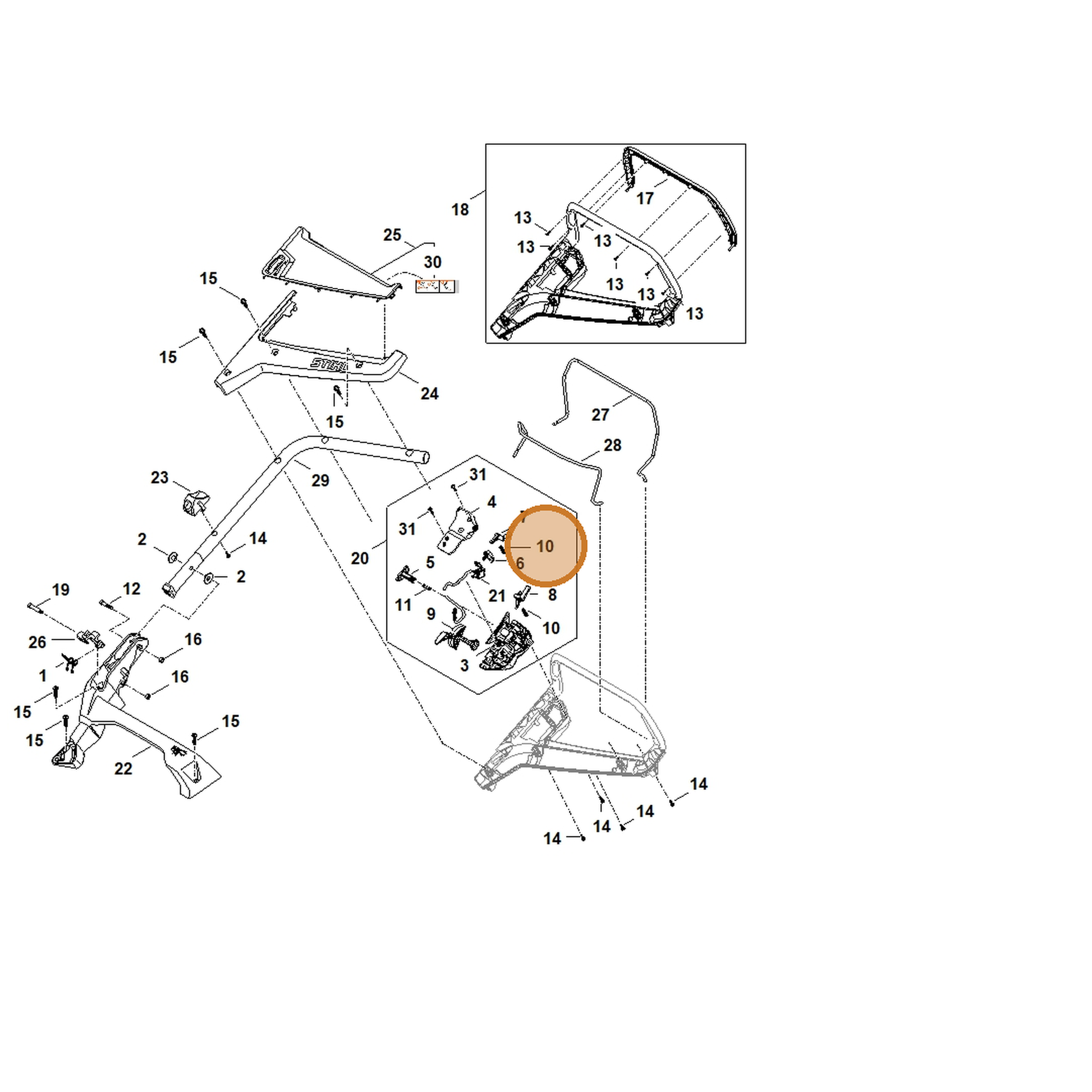 STIHL part 6338-435-8701 — IPL diagram snippet (6x zoom, amber highlight)