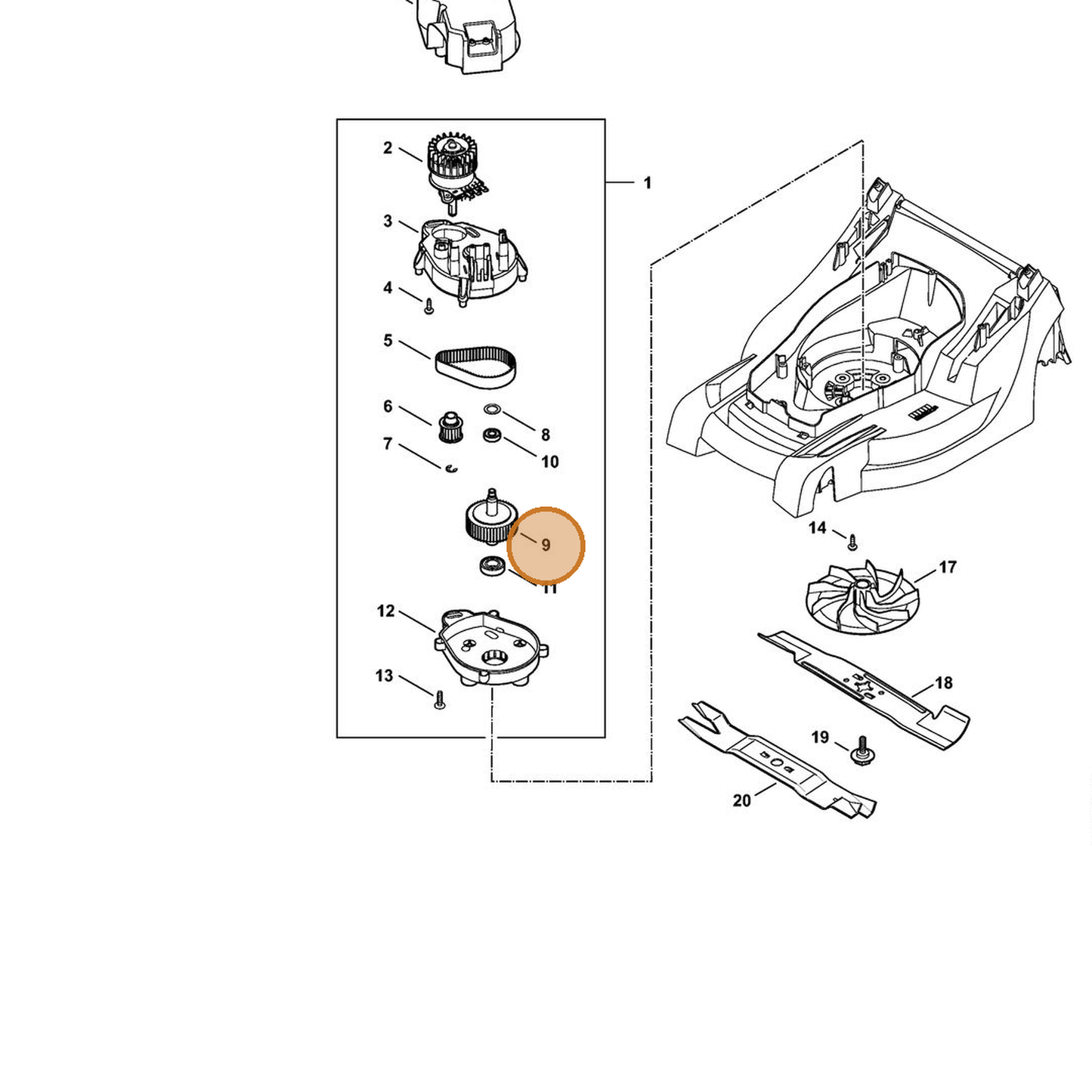 STIHL part 6338-700-3500 — IPL diagram snippet (6x zoom, amber highlight)