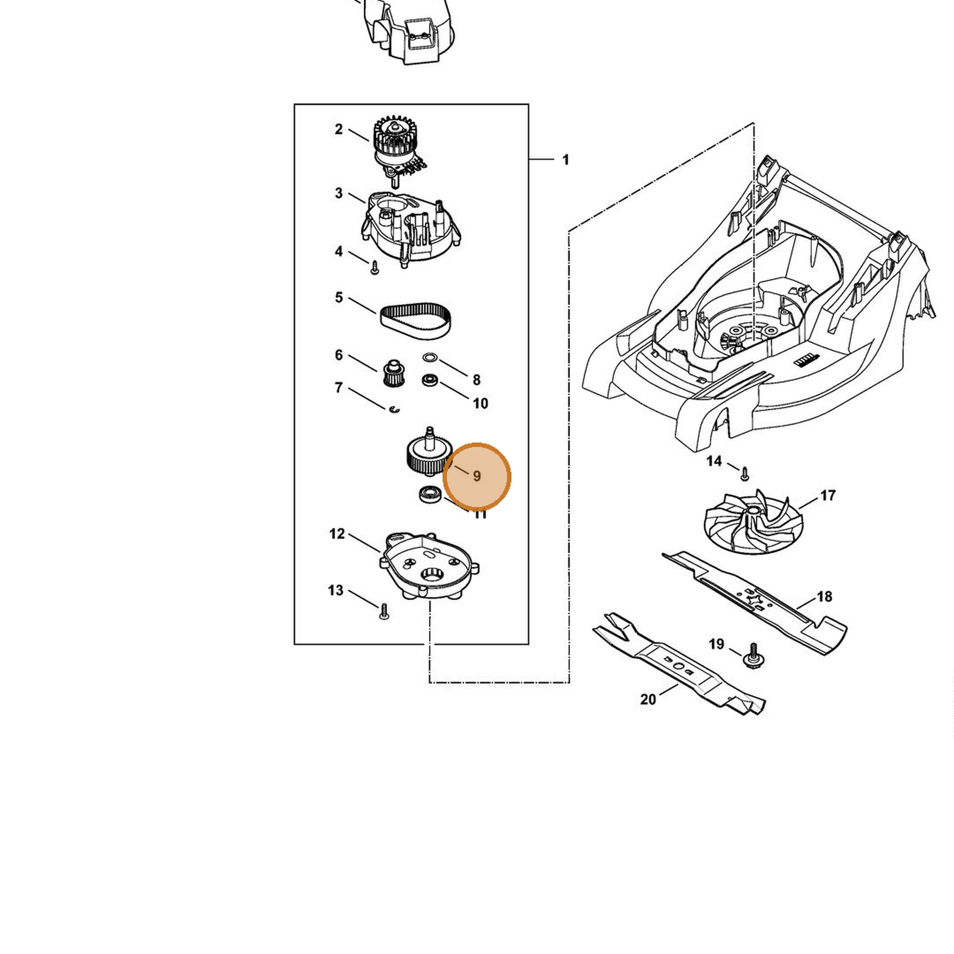 STIHL part 6338-700-3500 — IPL diagram snippet (6x zoom, amber highlight)