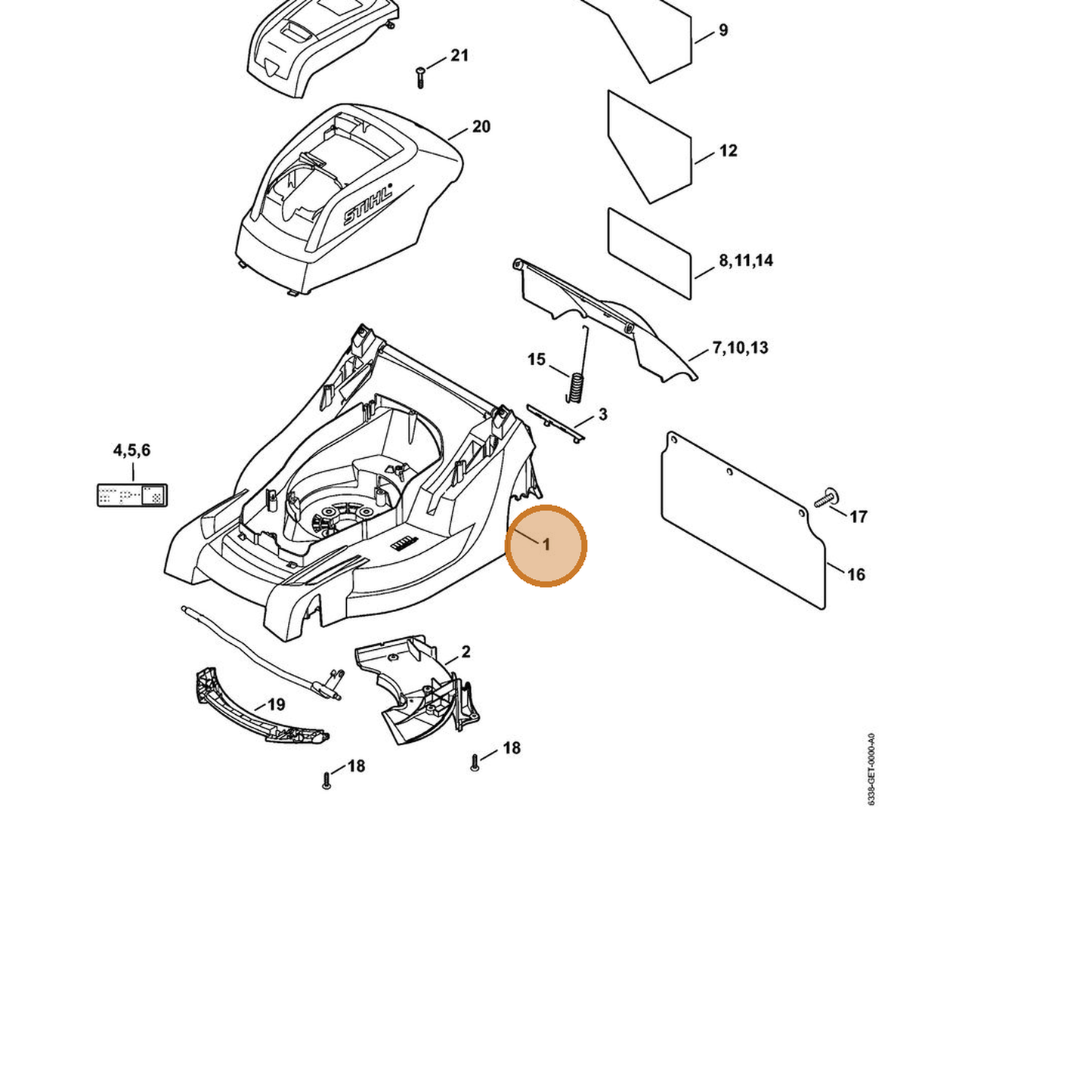 STIHL part 6338-700-8520 — IPL diagram snippet (6x zoom, amber highlight)