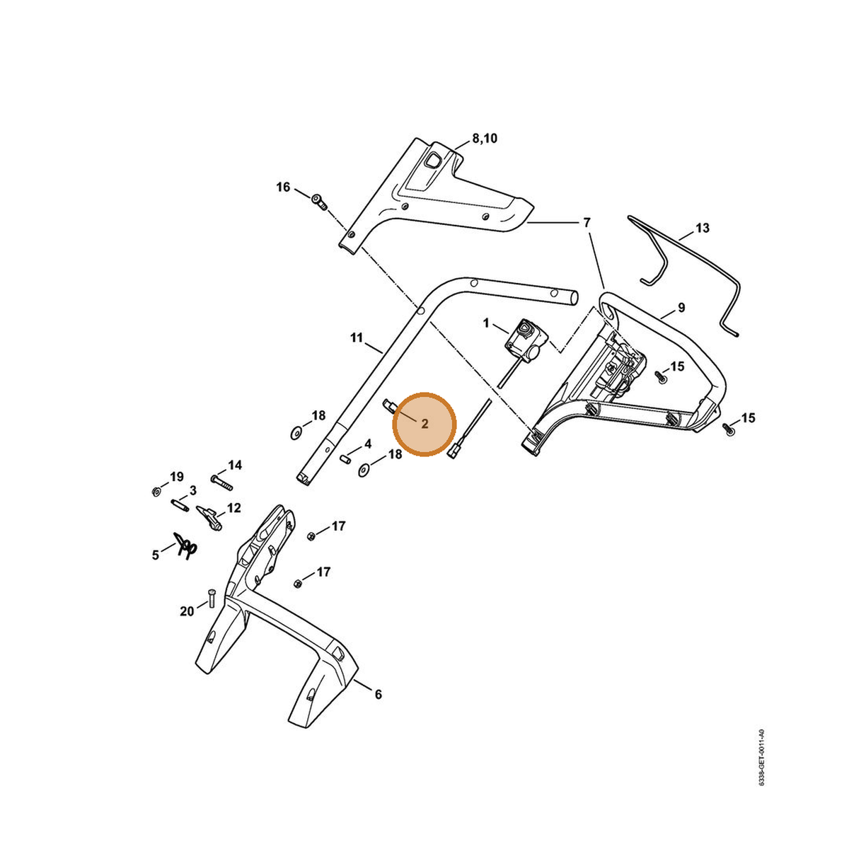 STIHL part 6338-703-3100 — IPL diagram snippet (6x zoom, amber highlight)