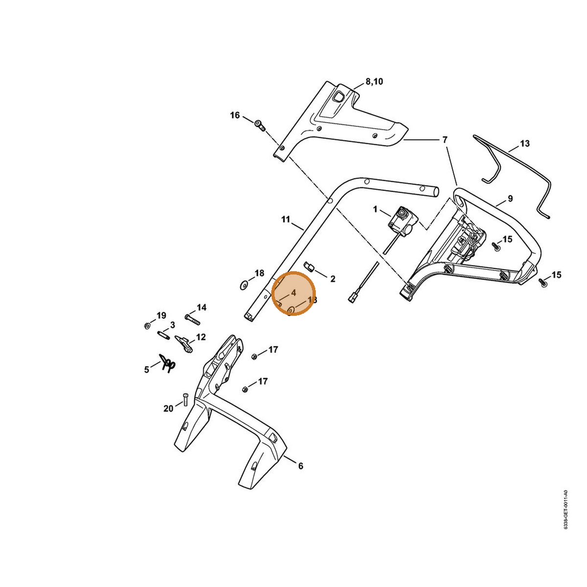 STIHL part 6338-703-3800 — IPL diagram snippet (6x zoom, amber highlight)