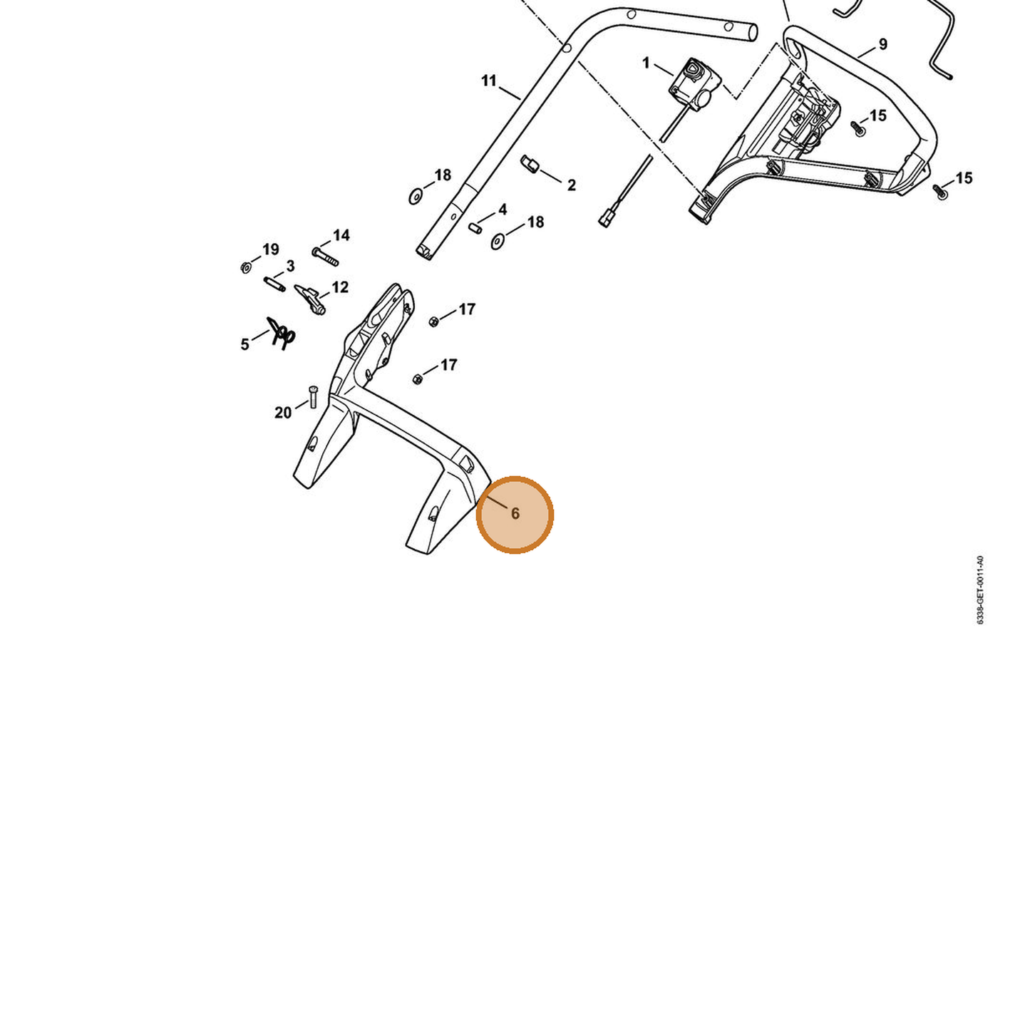 STIHL part 6338-703-6205 — IPL diagram snippet (6x zoom, amber highlight)