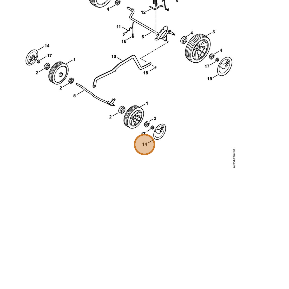 STIHL part 6338-704-0300 — IPL diagram snippet (6x zoom, amber highlight)