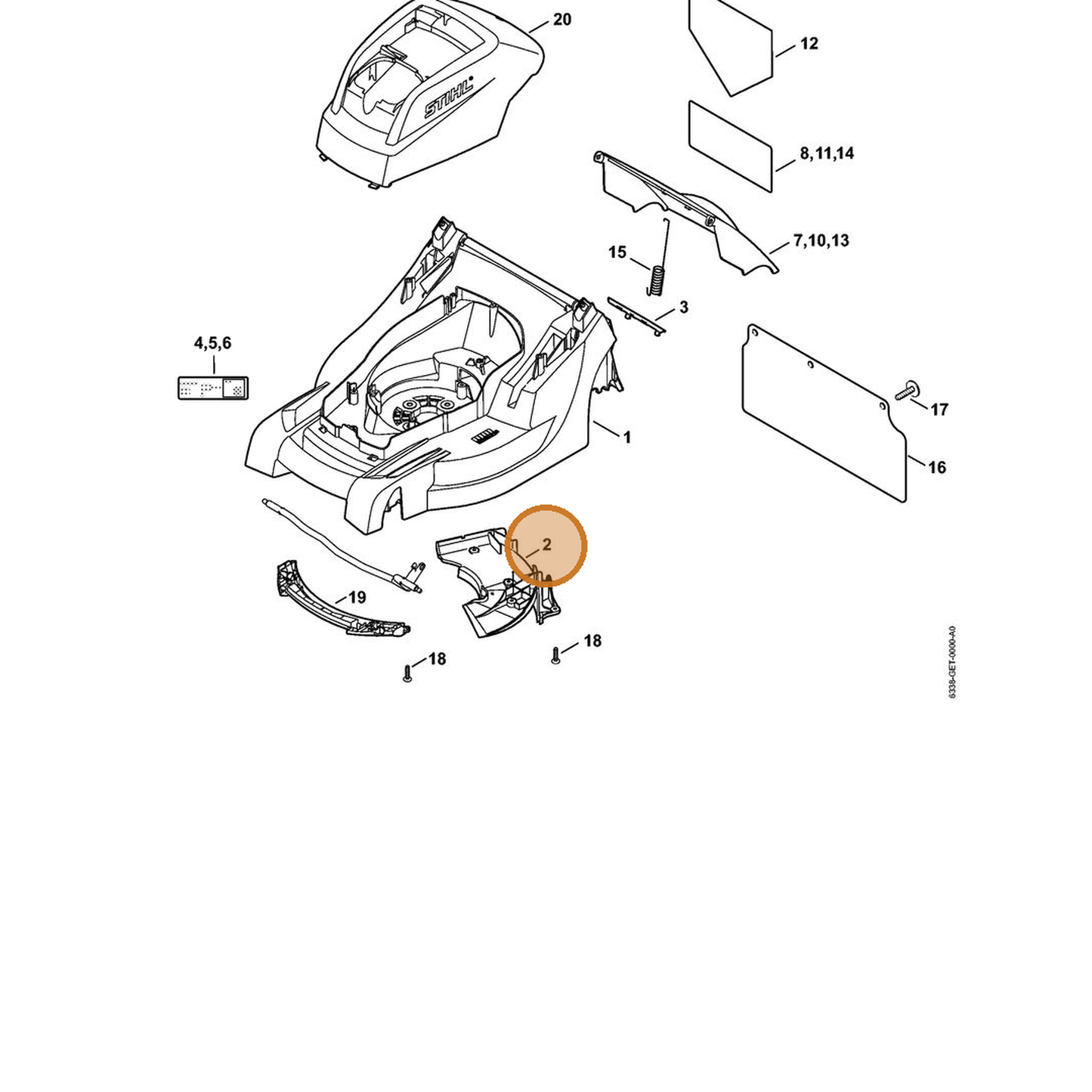 STIHL part 6338-706-0700 — IPL diagram snippet (6x zoom, amber highlight)