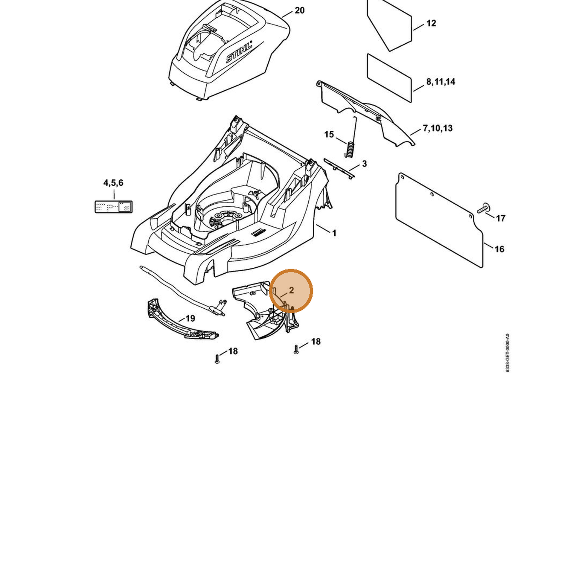 STIHL part 6338-706-0700 — IPL diagram snippet (6x zoom, amber highlight)