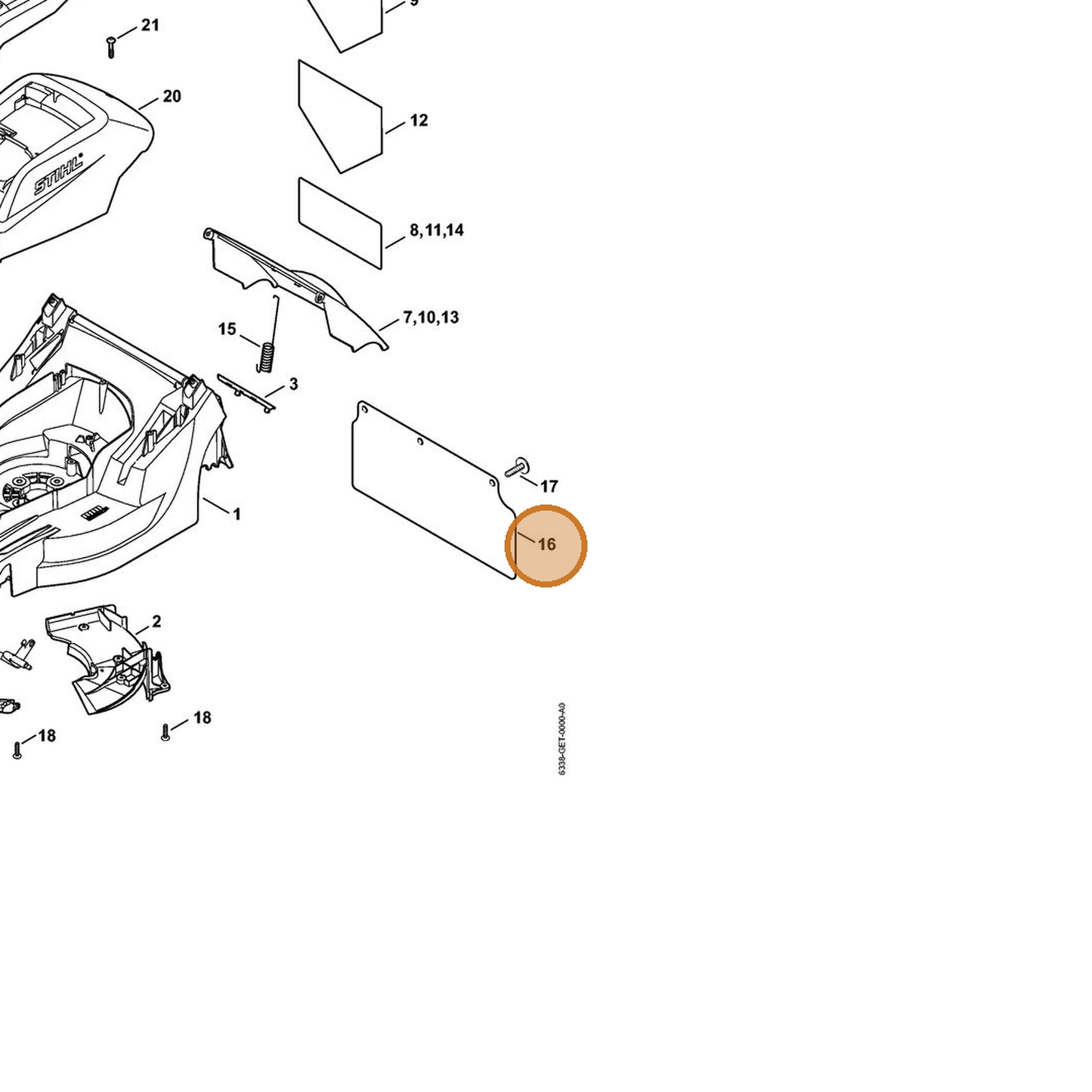STIHL part 6338-706-6500 — IPL diagram snippet (6x zoom, amber highlight)