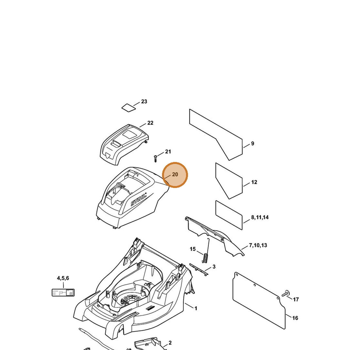 STIHL part 6338-760-2220 — IPL diagram snippet (6x zoom, amber highlight)