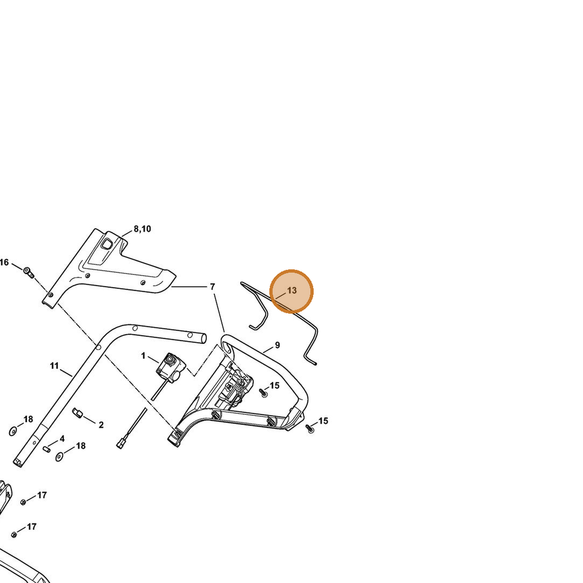 STIHL part 6338-764-0210 — IPL diagram snippet (6x zoom, amber highlight)