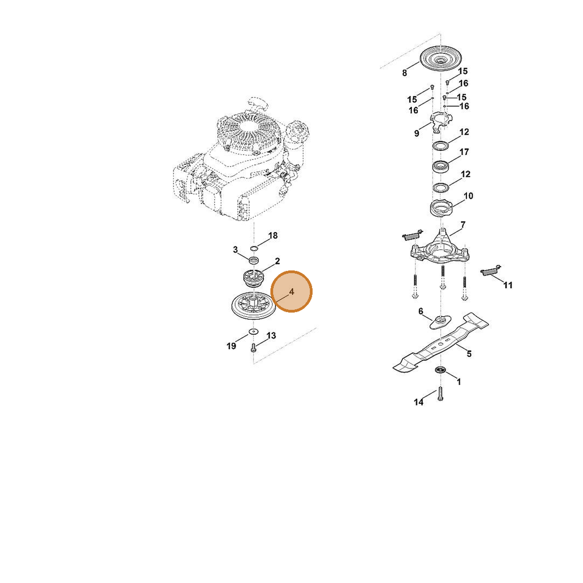 STIHL part 6364-160-2905 — IPL diagram snippet (6x zoom, amber highlight)