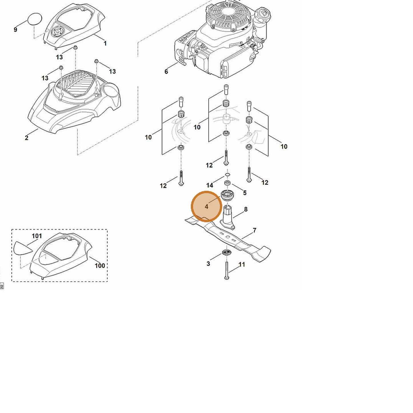 STIHL part 6364-700-2510 — IPL diagram snippet (6x zoom, amber highlight)