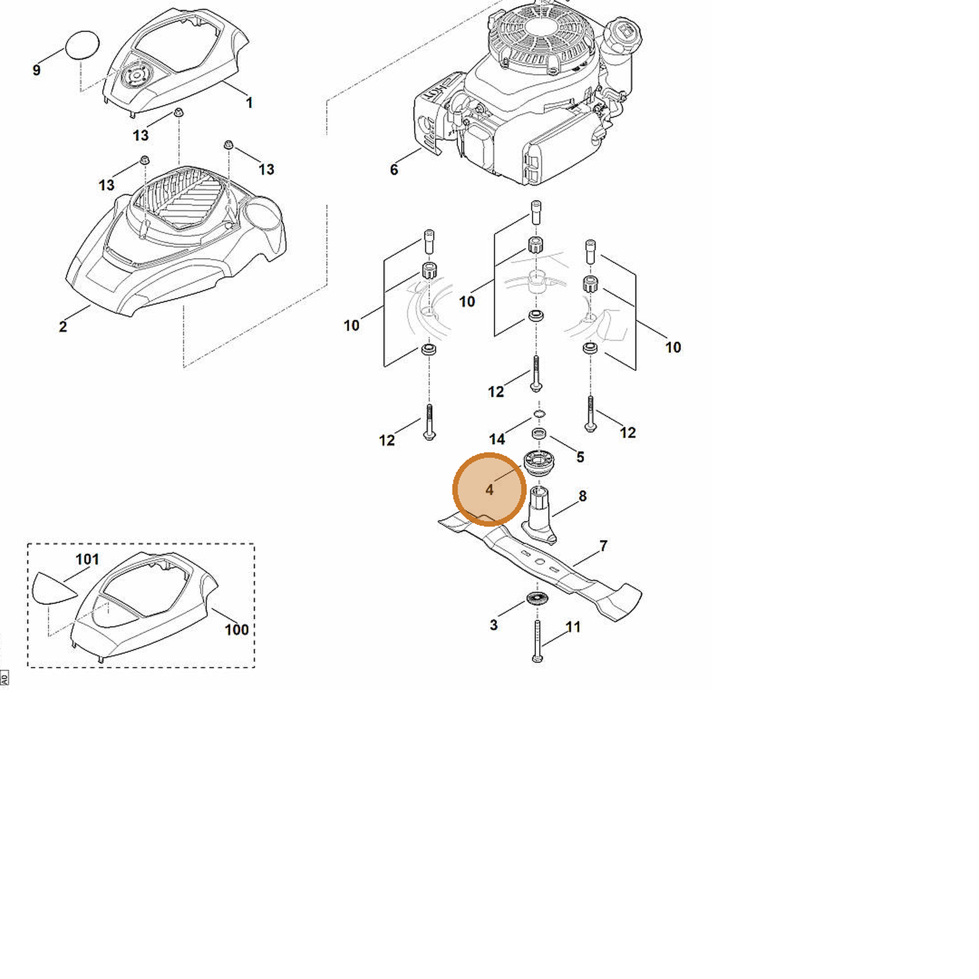 STIHL part 6364-700-2510 — IPL diagram snippet (6x zoom, amber highlight)