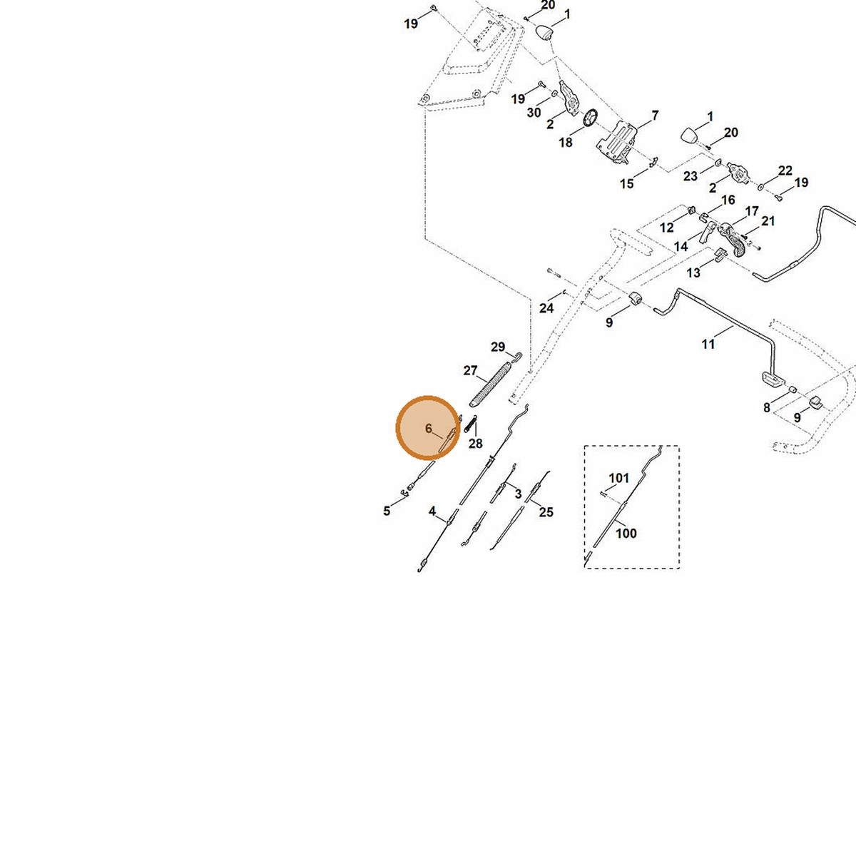 STIHL part 6364-700-7530 — IPL diagram snippet (6x zoom, amber highlight)