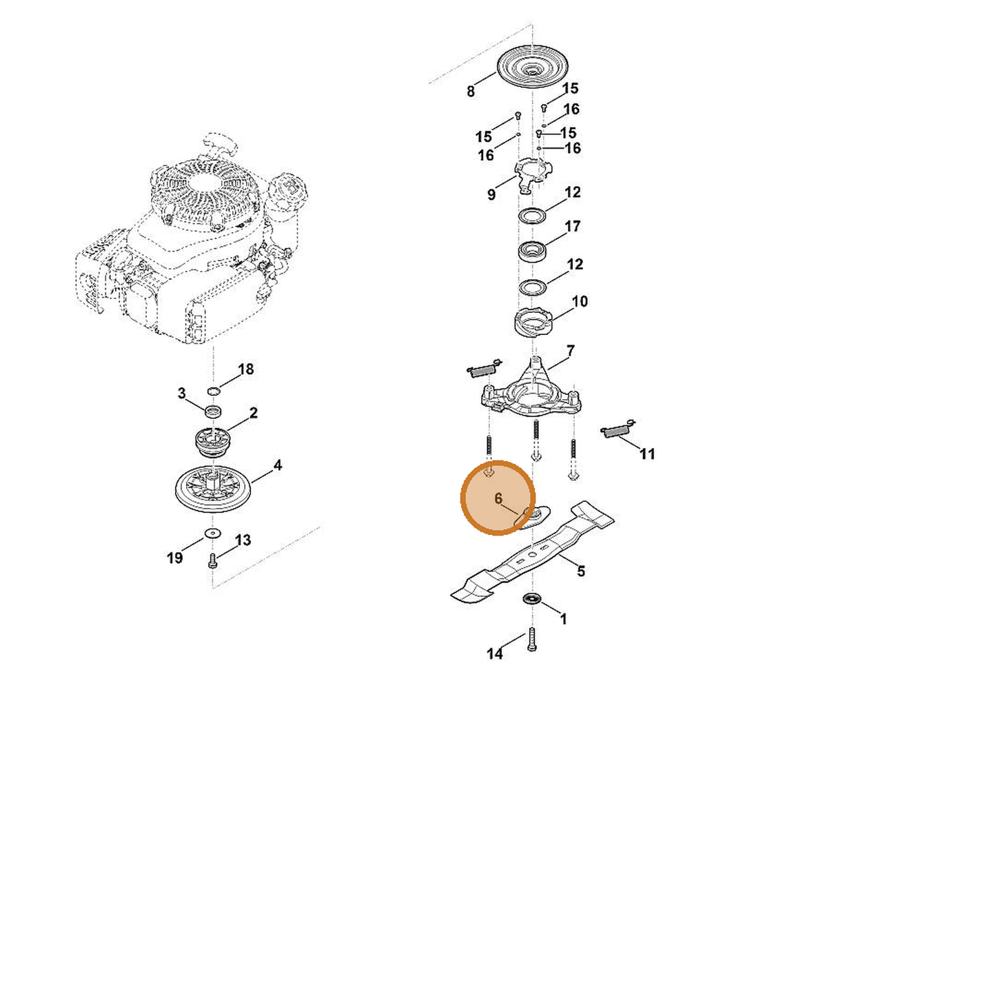 STIHL part 6364-702-0600 — IPL diagram snippet (6x zoom, amber highlight)