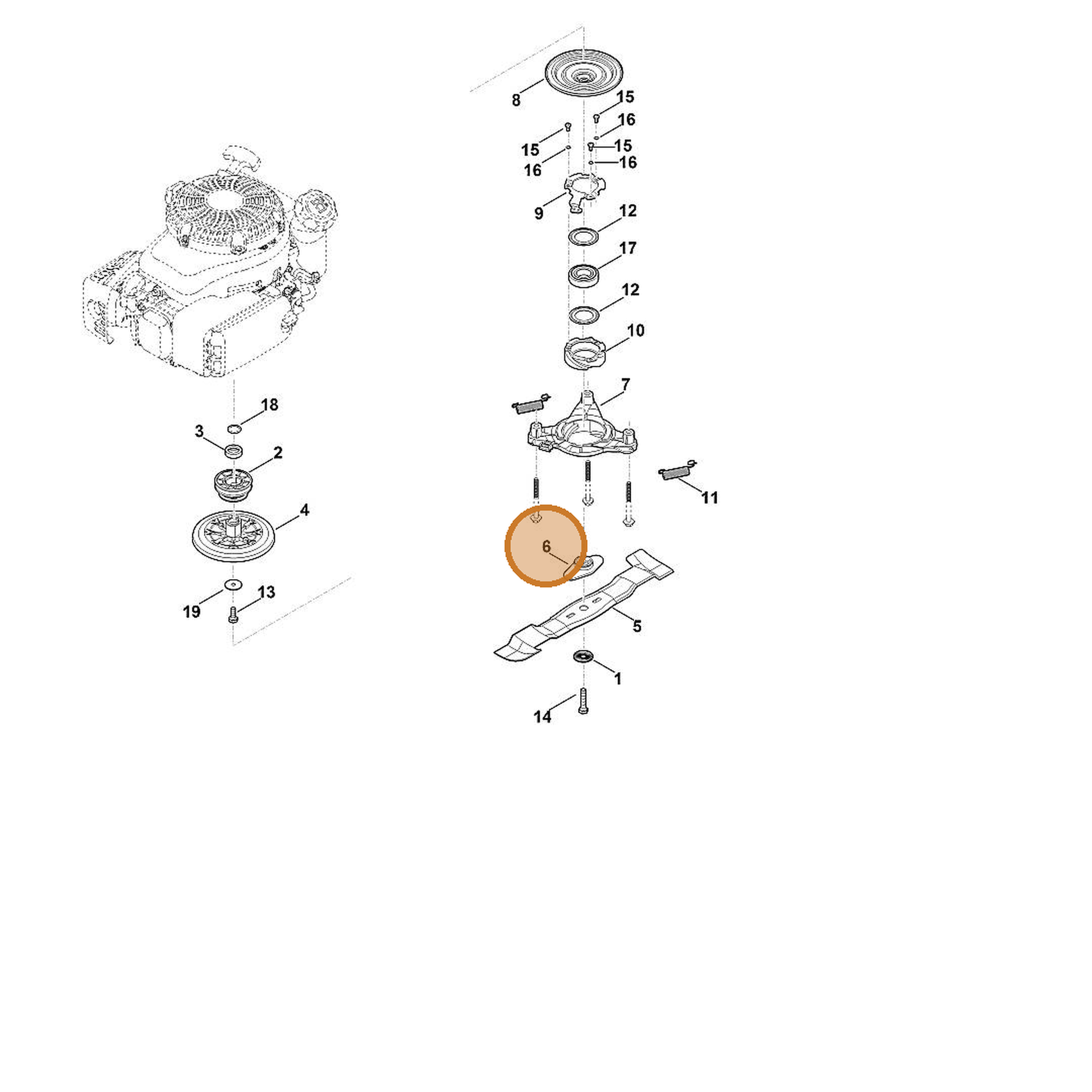 STIHL part 6364-702-0600 — IPL diagram snippet (6x zoom, amber highlight)