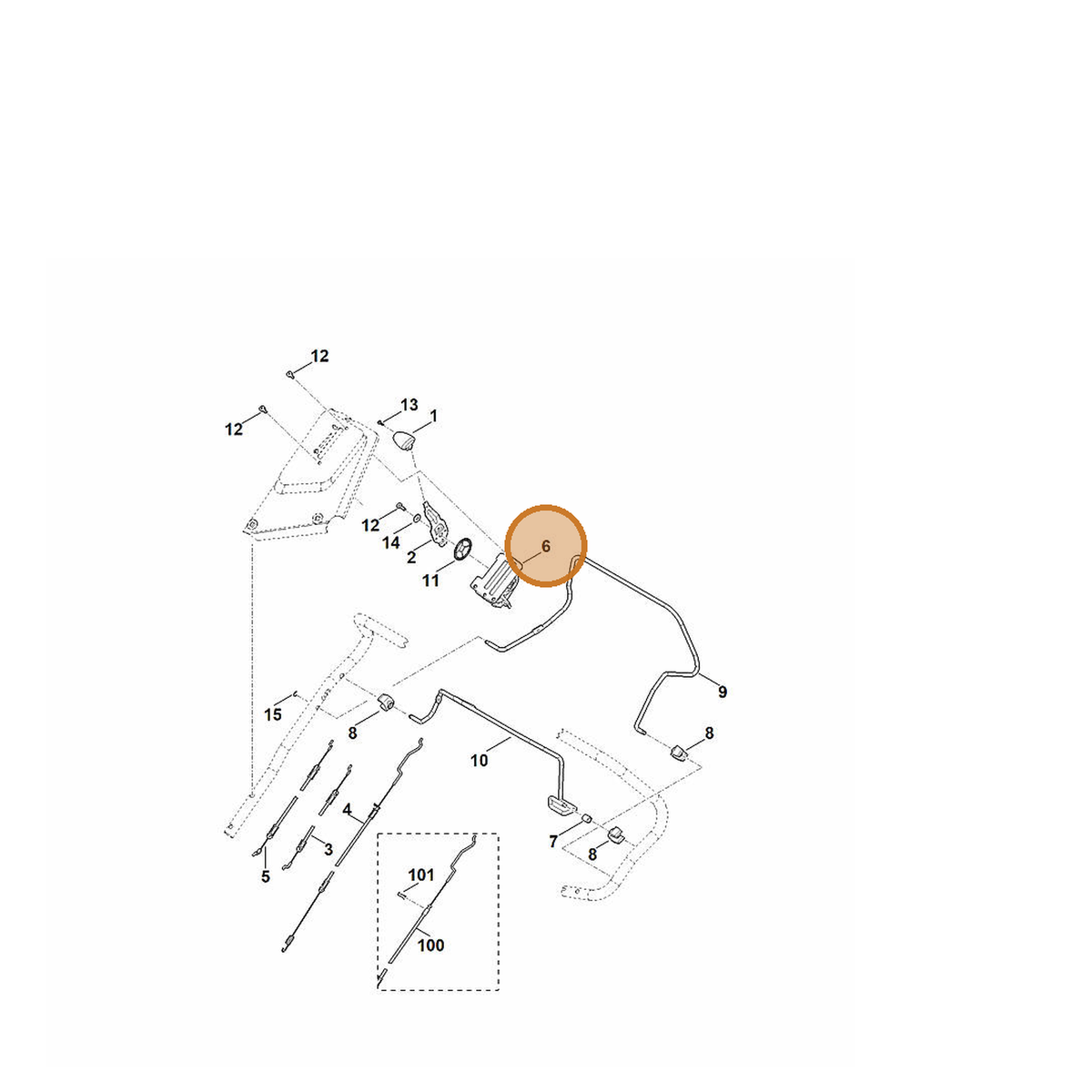 STIHL part 6364-704-2701 — IPL diagram snippet (6x zoom, amber highlight)