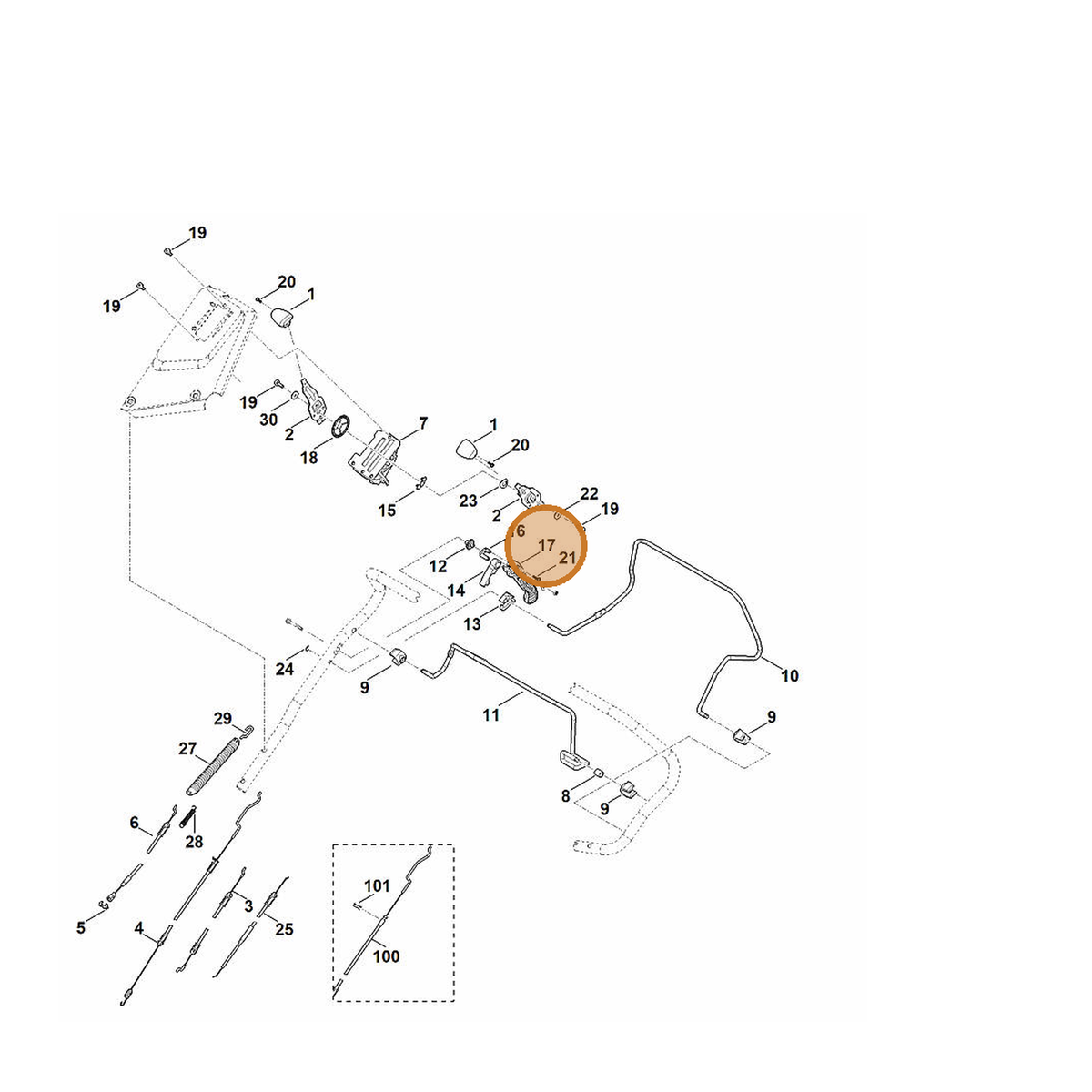 STIHL part 6364-760-1590 — IPL diagram snippet (6x zoom, amber highlight)