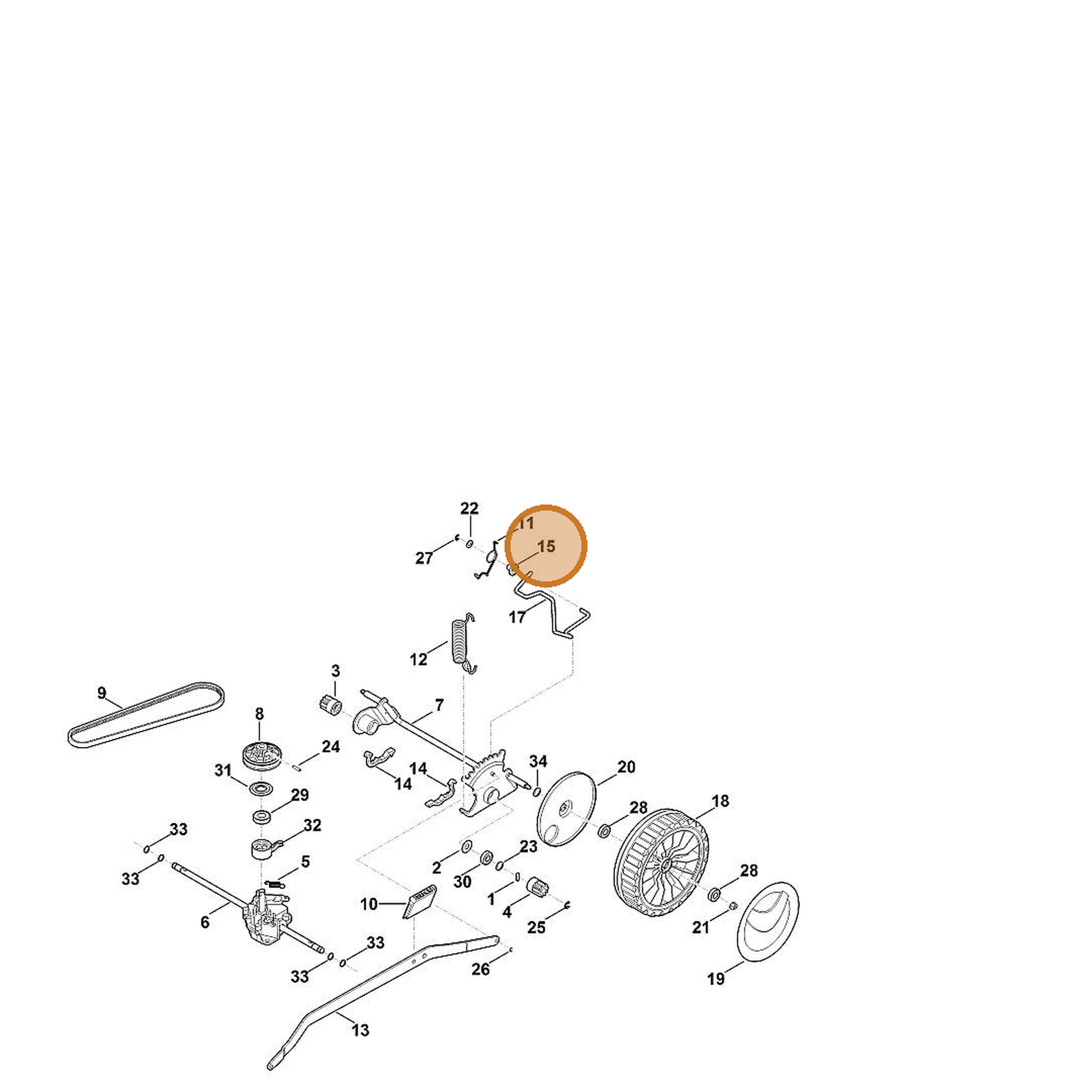 STIHL part 6364-763-3010 — IPL diagram snippet (6x zoom, amber highlight)