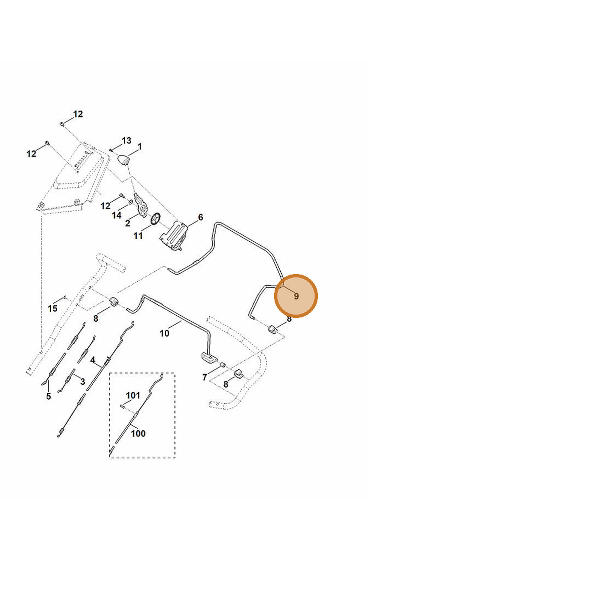 STIHL part 6364-764-0200 — IPL diagram snippet (6x zoom, amber highlight)