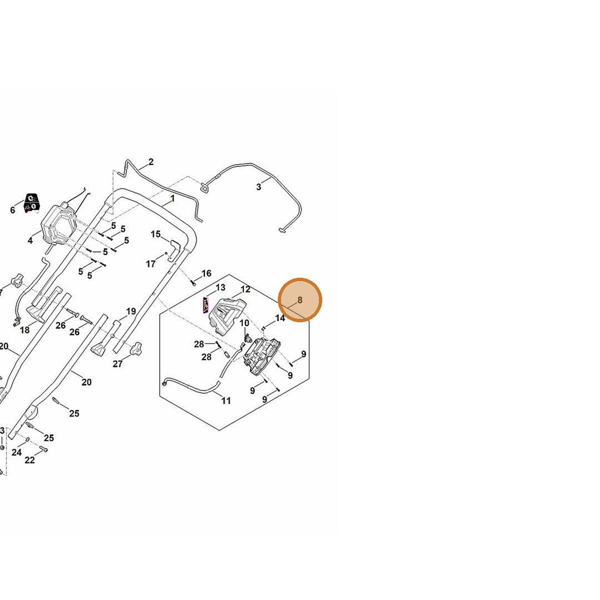 STIHL part 6368-430-0505 — IPL diagram snippet (6x zoom, amber highlight)