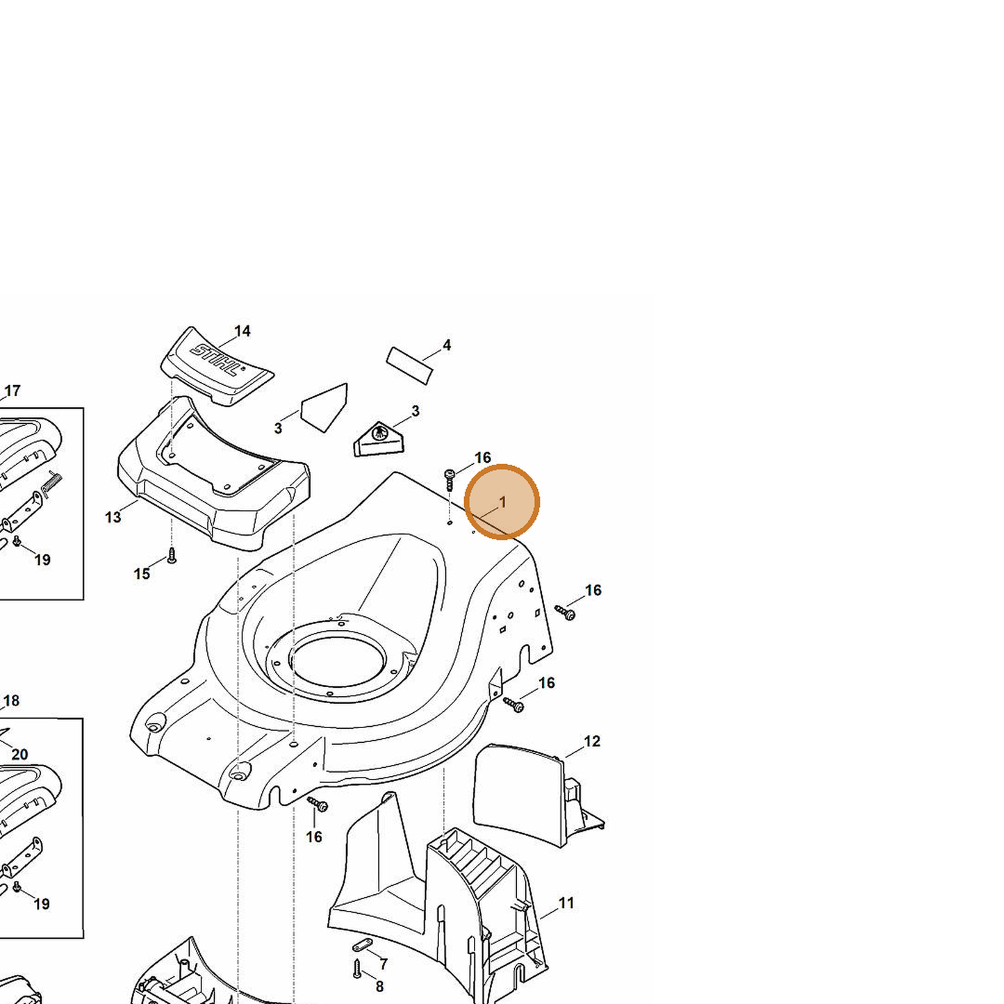 STIHL part 6368-700-8590 — IPL diagram snippet (6x zoom, amber highlight)