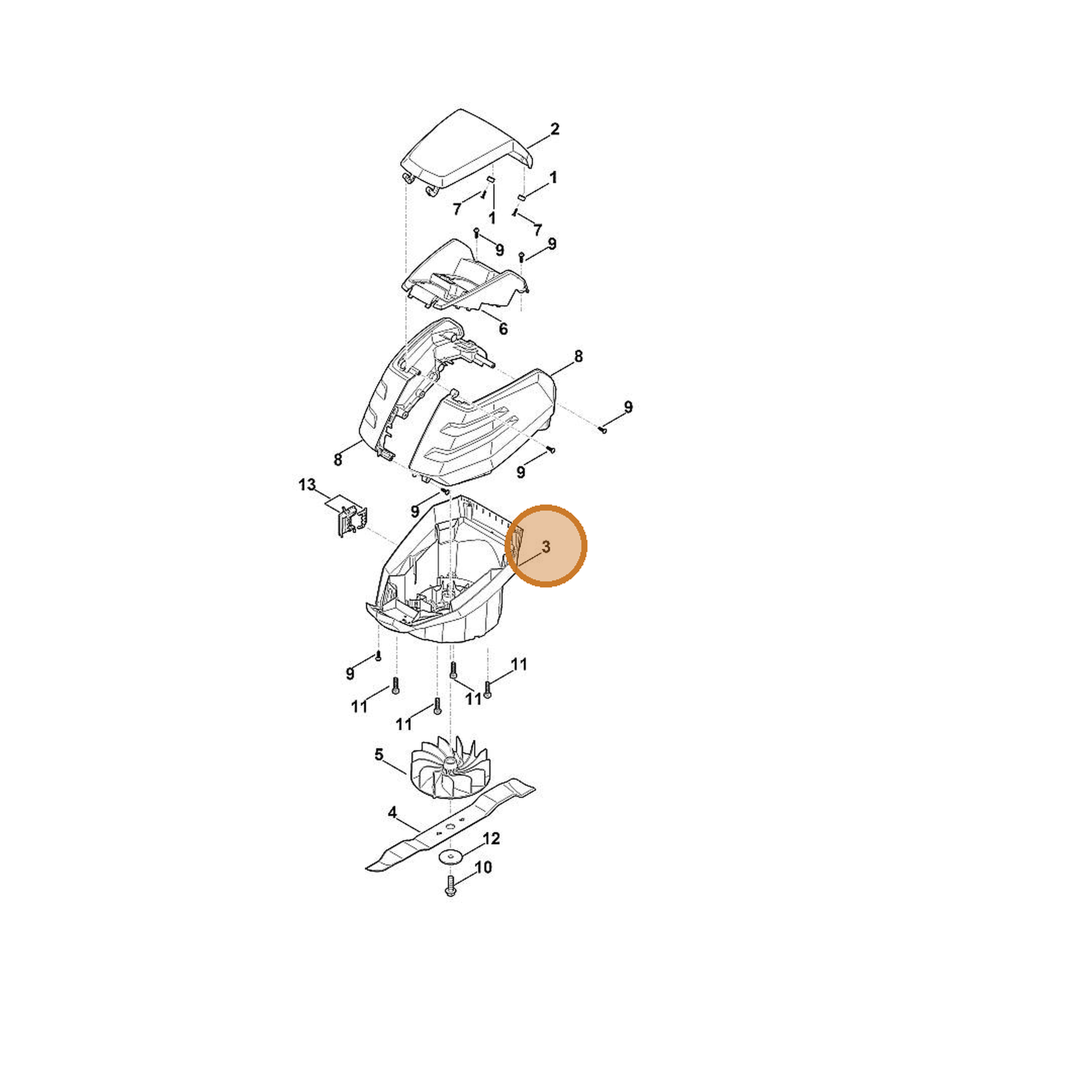 STIHL part 6368-701-1005 — IPL diagram snippet (6x zoom, amber highlight)