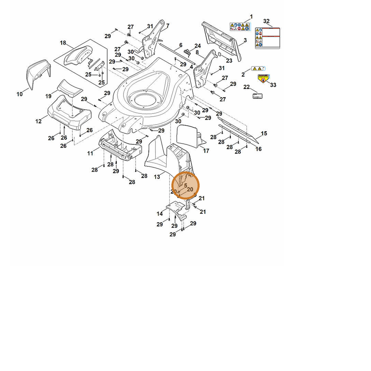 STIHL part 6368-701-3300 — IPL diagram snippet (6x zoom, amber highlight)
