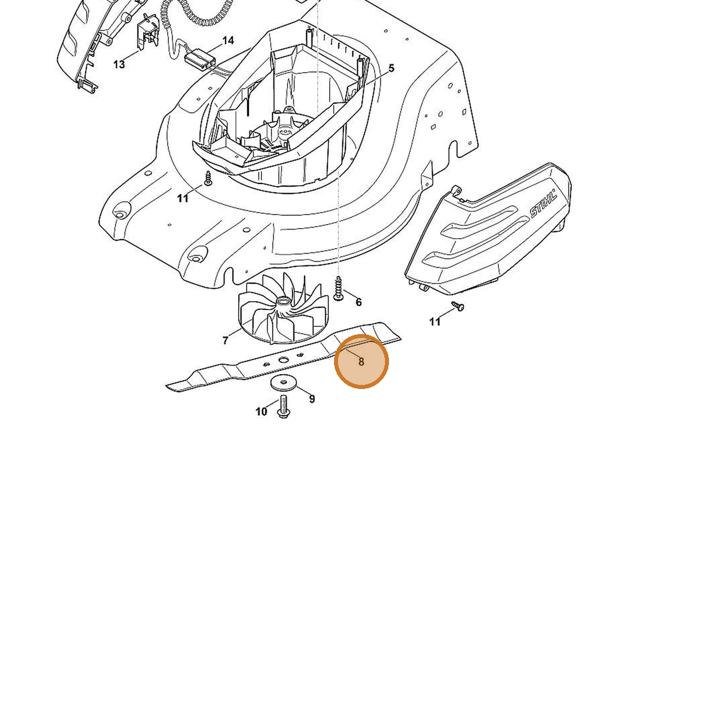 STIHL part 6368-702-0100 — IPL diagram snippet (6x zoom, amber highlight)