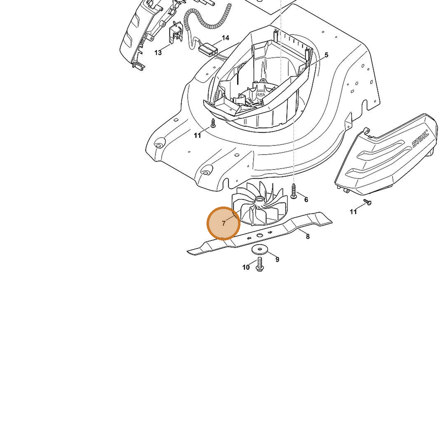 STIHL part 6368-702-0800 — IPL diagram snippet (6x zoom, amber highlight)
