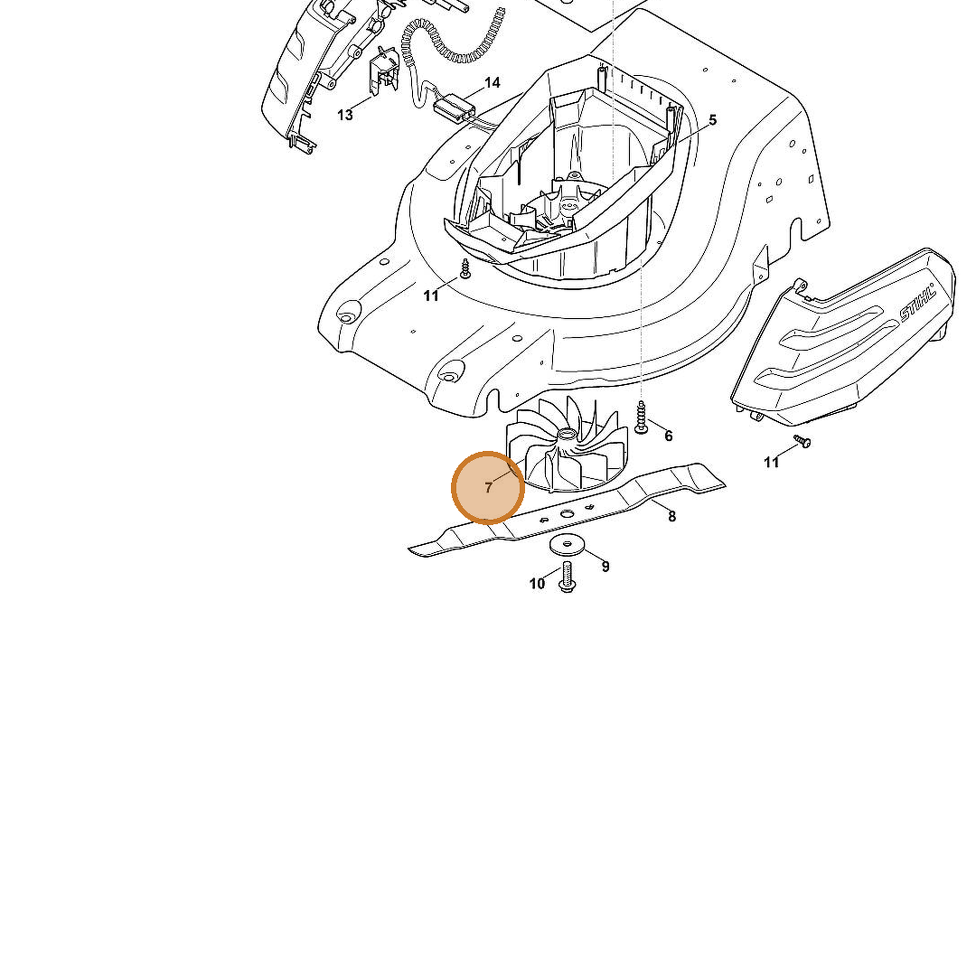 STIHL part 6368-702-0800 — IPL diagram snippet (6x zoom, amber highlight)