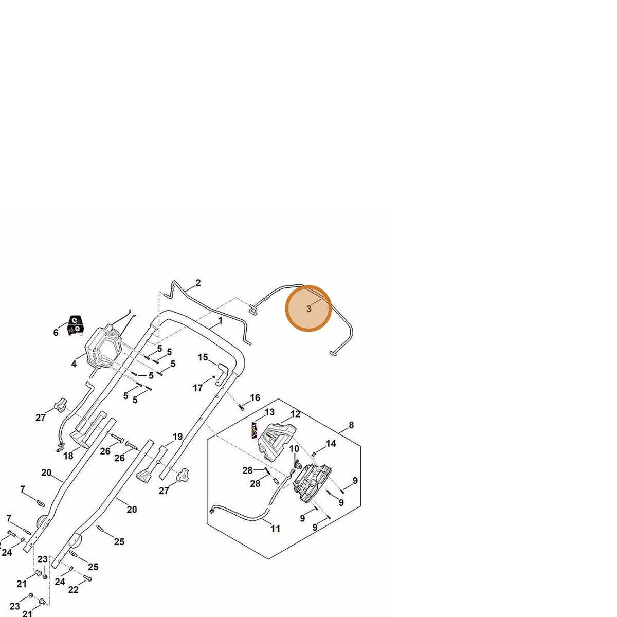 STIHL part 6368-764-0200 — IPL diagram snippet (6x zoom, amber highlight)