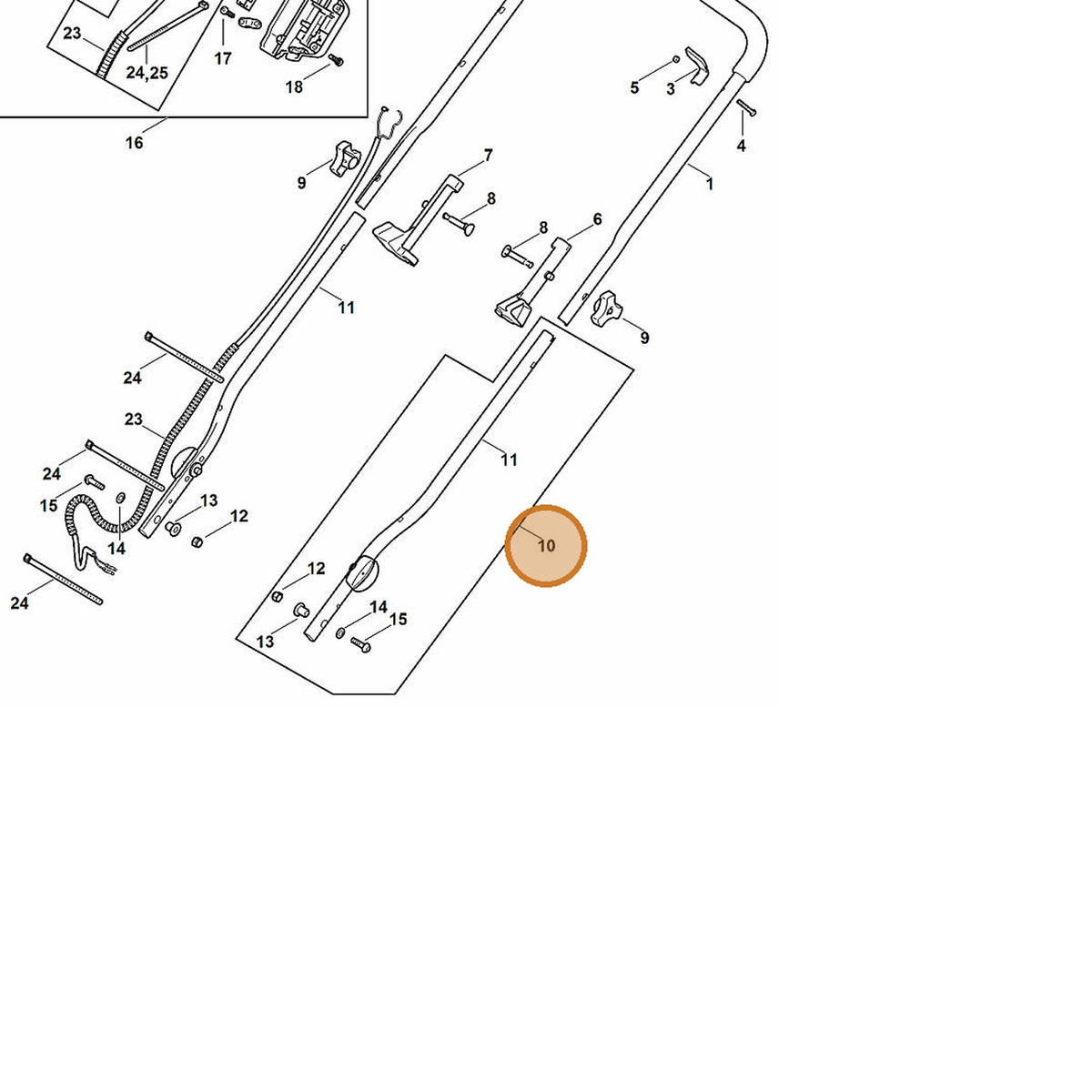 STIHL part 6372-007-1098 — IPL diagram snippet (6x zoom, amber highlight)