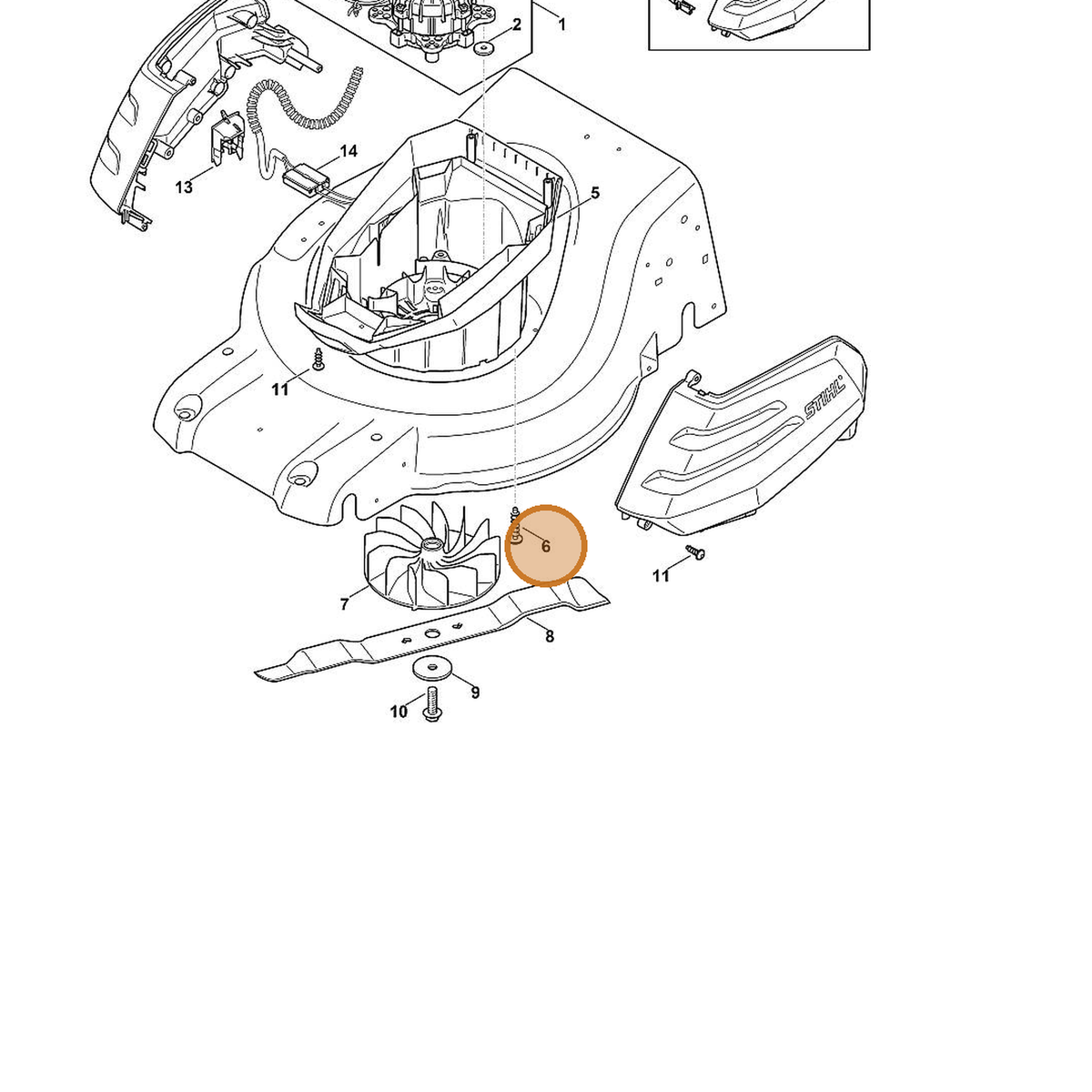 STIHL part 6372-951-3585 — IPL diagram snippet (6x zoom, amber highlight)