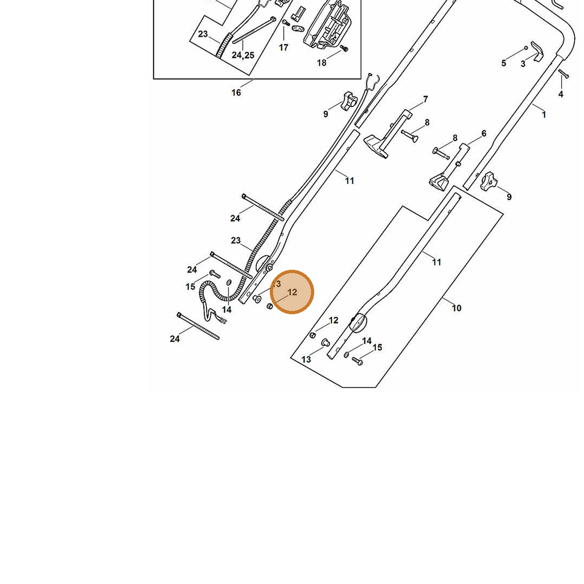 STIHL part 6372-955-0910 — IPL diagram snippet (6x zoom, amber highlight)