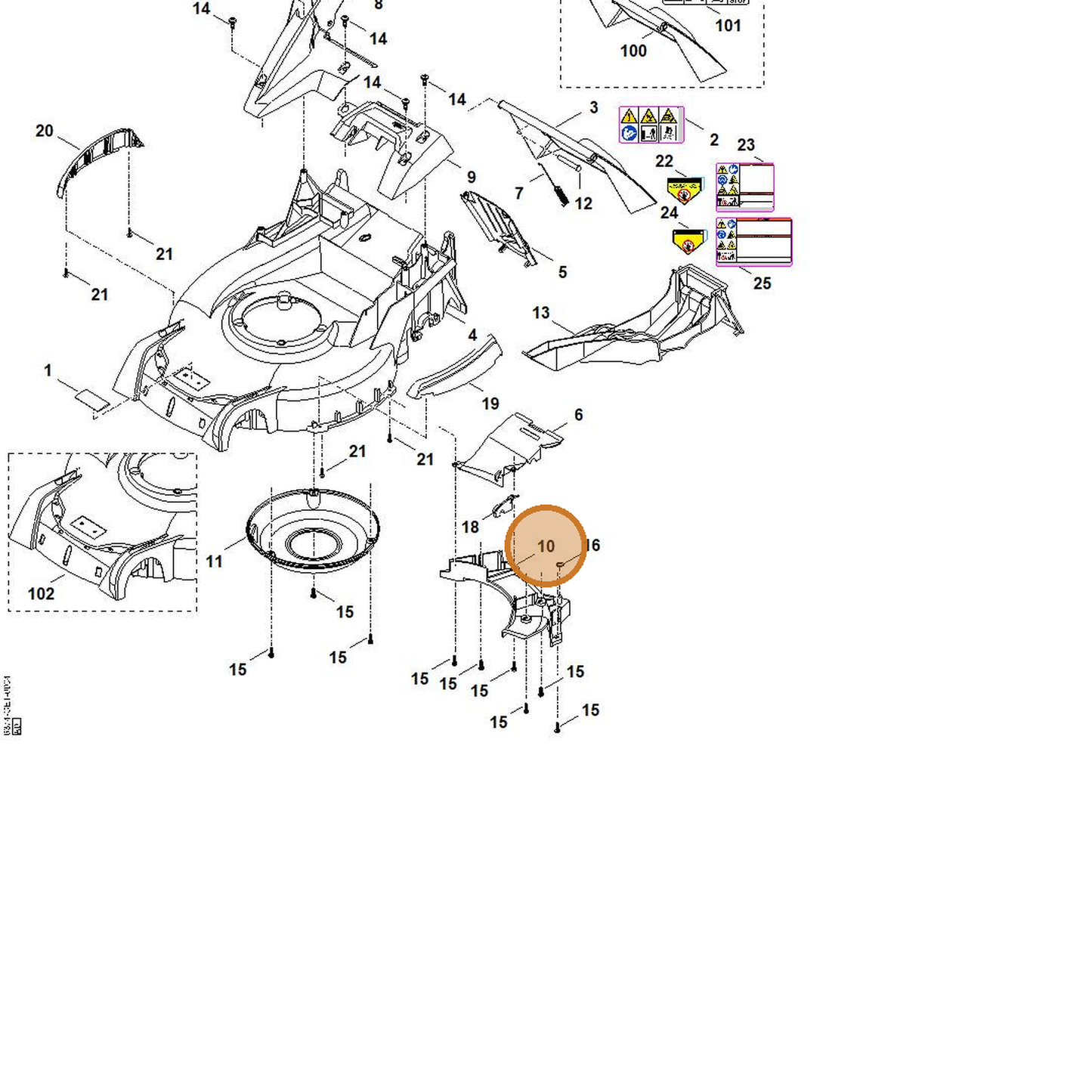 STIHL part 6374-780-2010 — IPL diagram snippet (6x zoom, amber highlight)