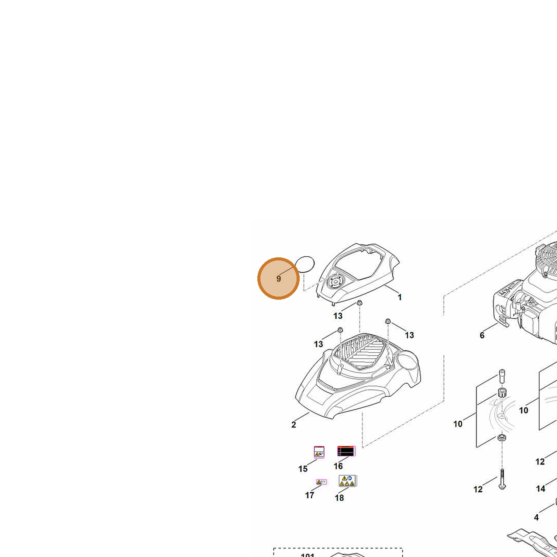 STIHL part 6374-967-1501 — IPL diagram snippet (6x zoom, amber highlight)