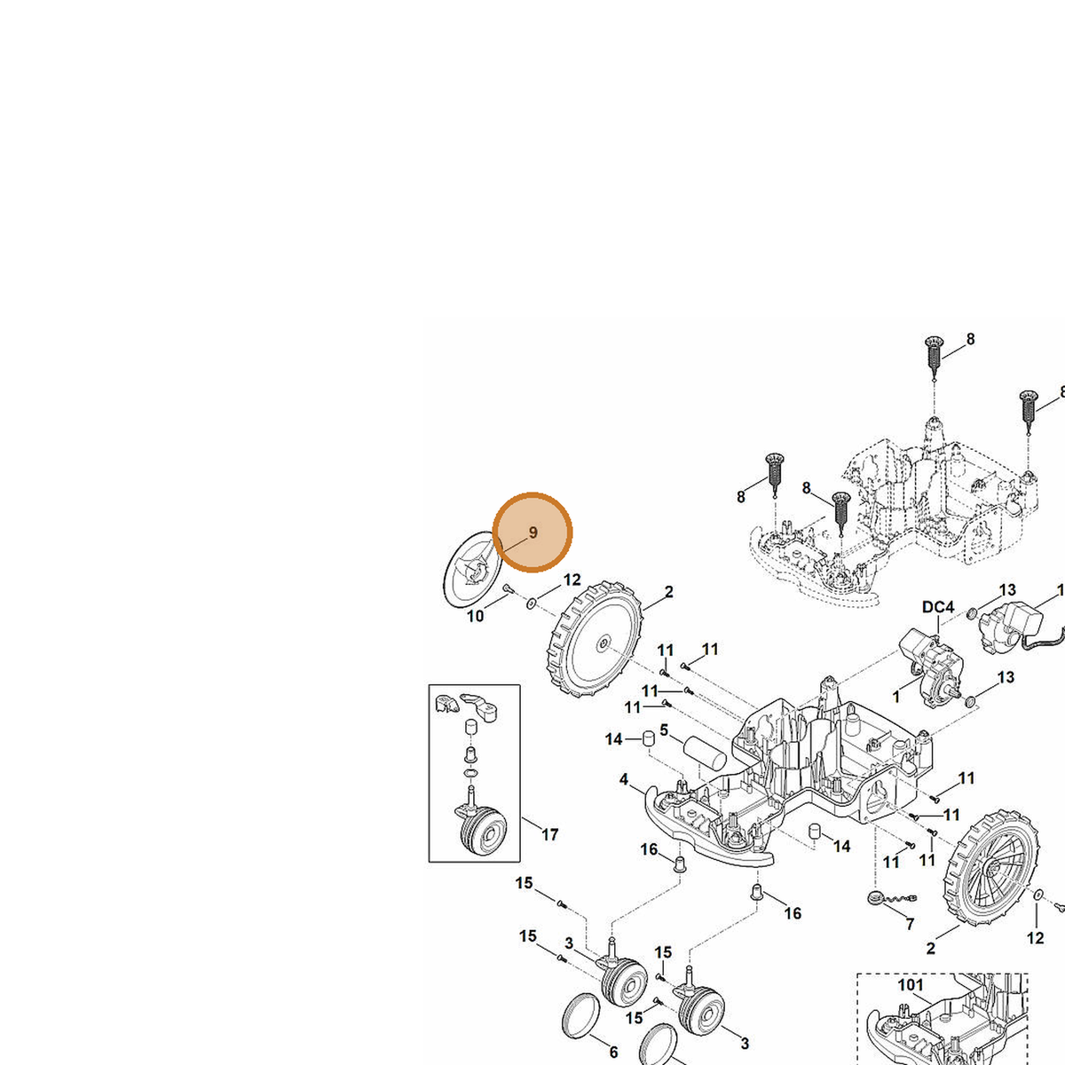 STIHL part 6375-704-0301 — IPL diagram snippet (6x zoom, amber highlight)