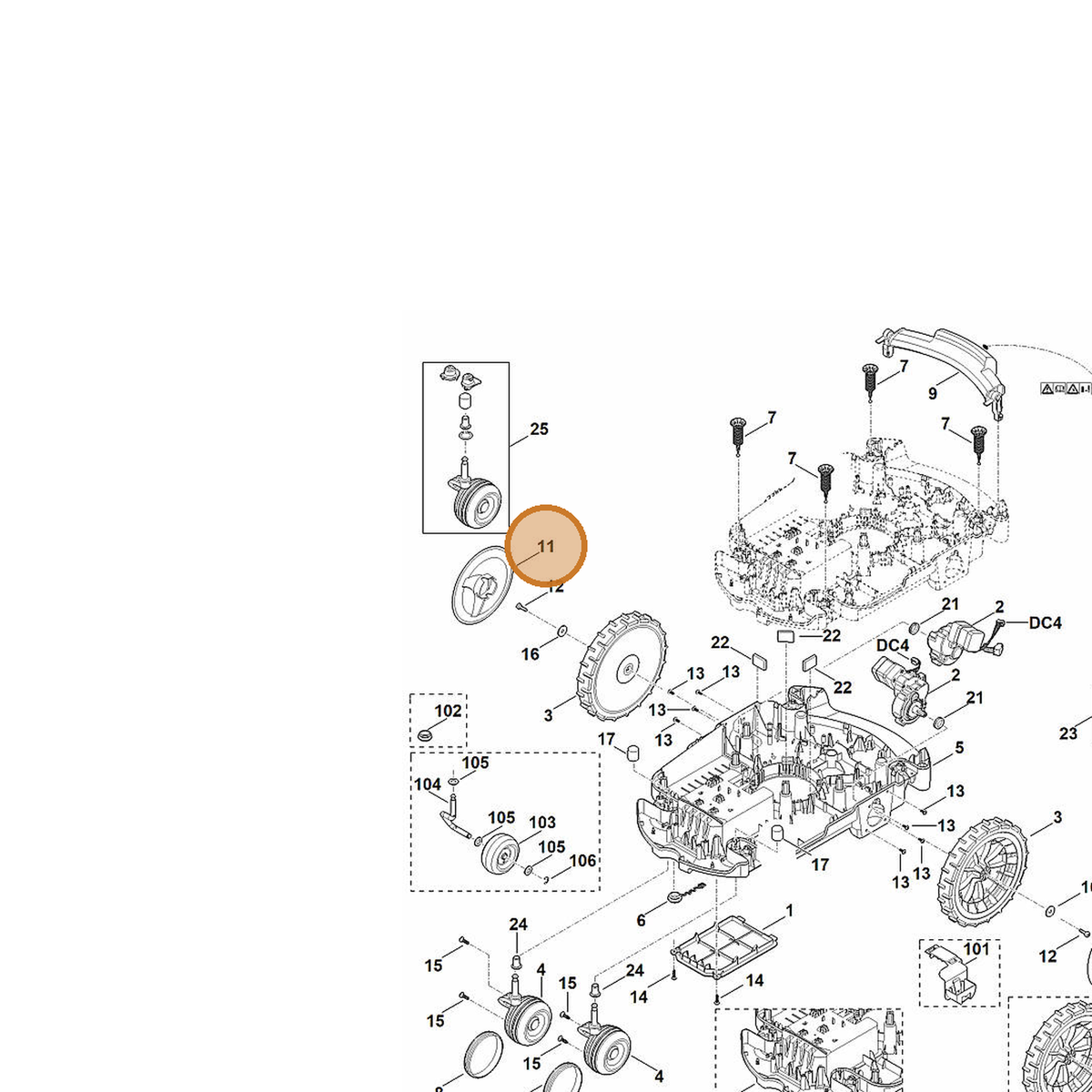 STIHL part 6375-704-0311 — IPL diagram snippet (6x zoom, amber highlight)