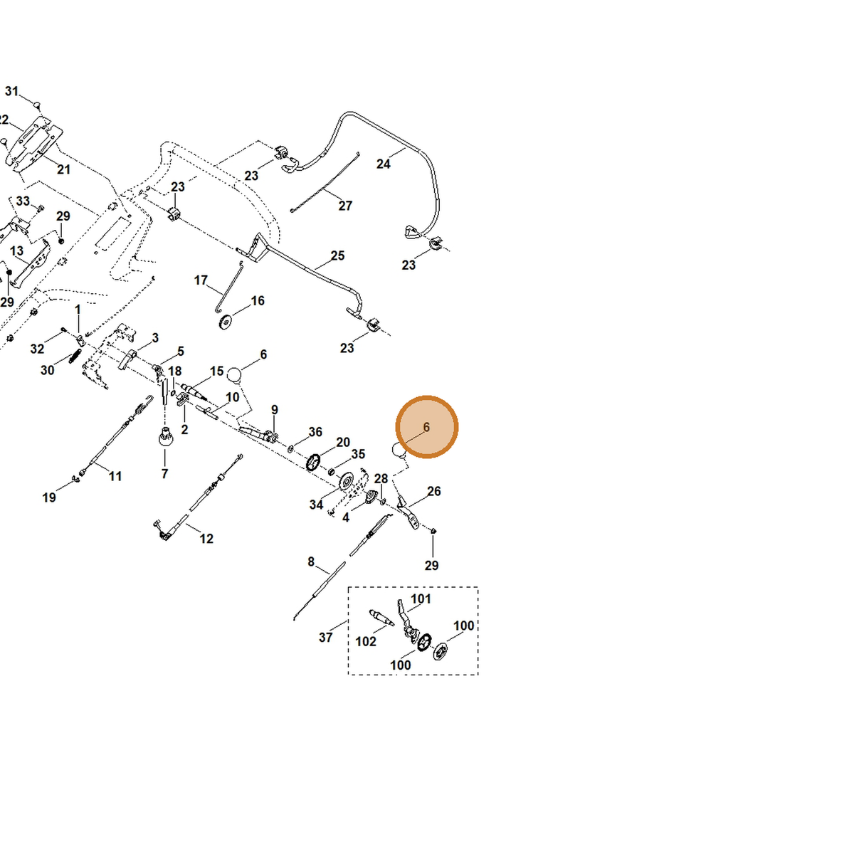 STIHL part 6375-764-0700 — IPL diagram snippet (6x zoom, amber highlight)