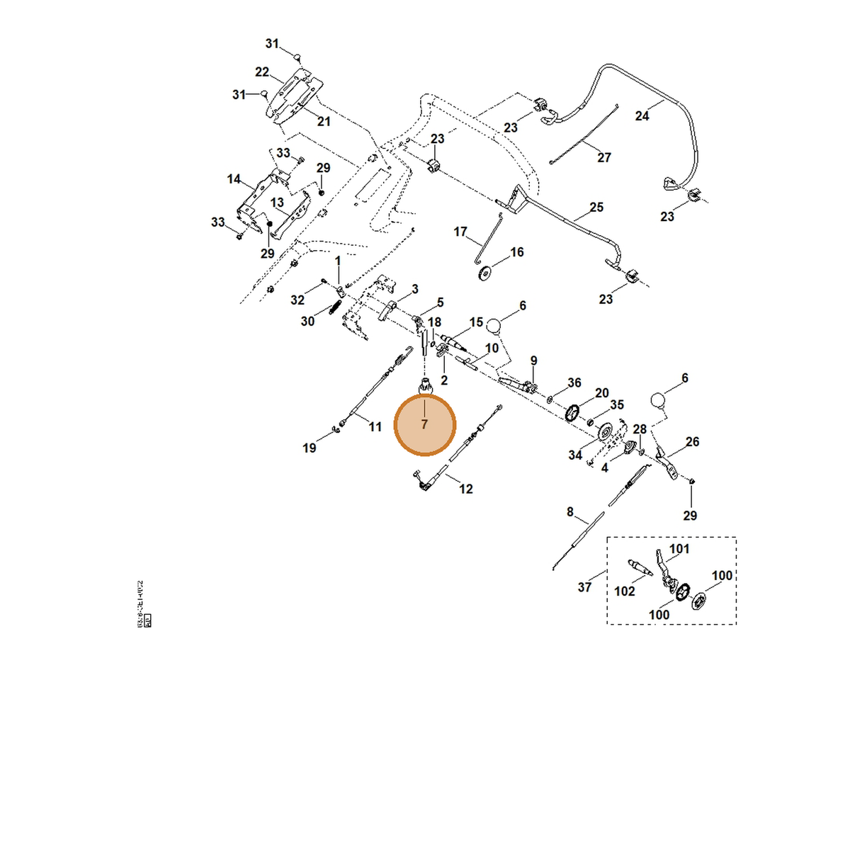 STIHL part 6375-764-0710 — IPL diagram snippet (6x zoom, amber highlight)