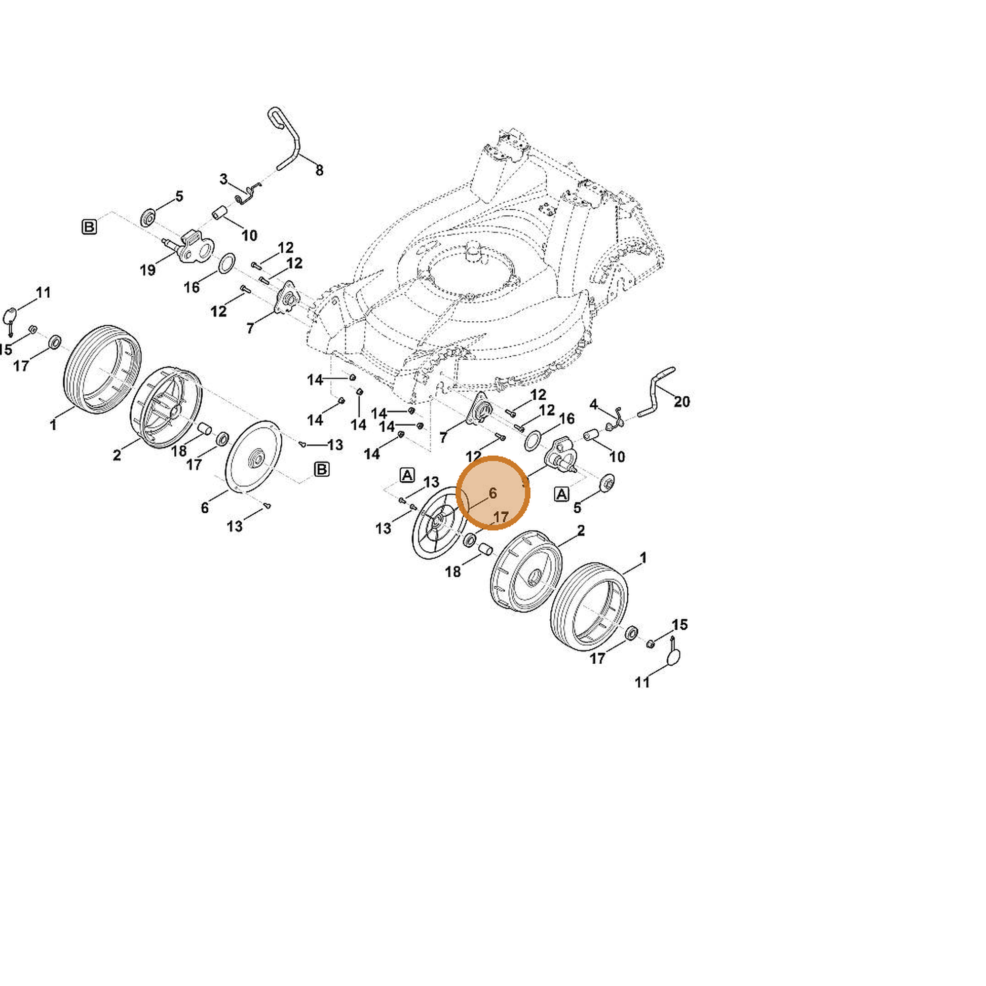 STIHL part 6378-704-3610 — IPL diagram snippet (6x zoom, amber highlight)