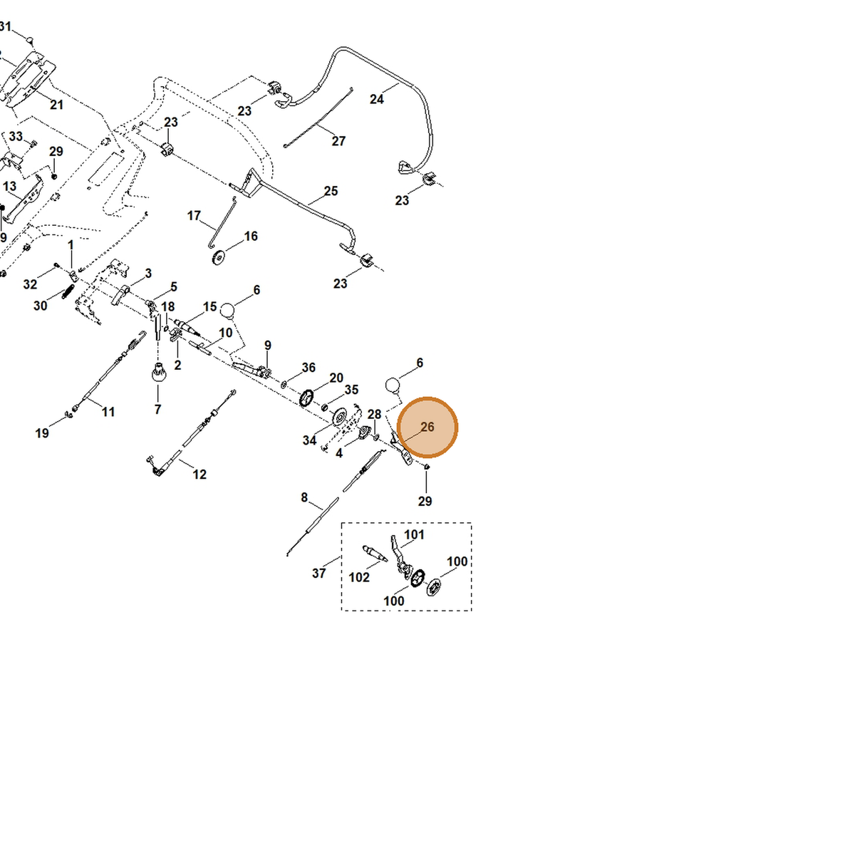 STIHL part 6378-764-0220 — IPL diagram snippet (6x zoom, amber highlight)