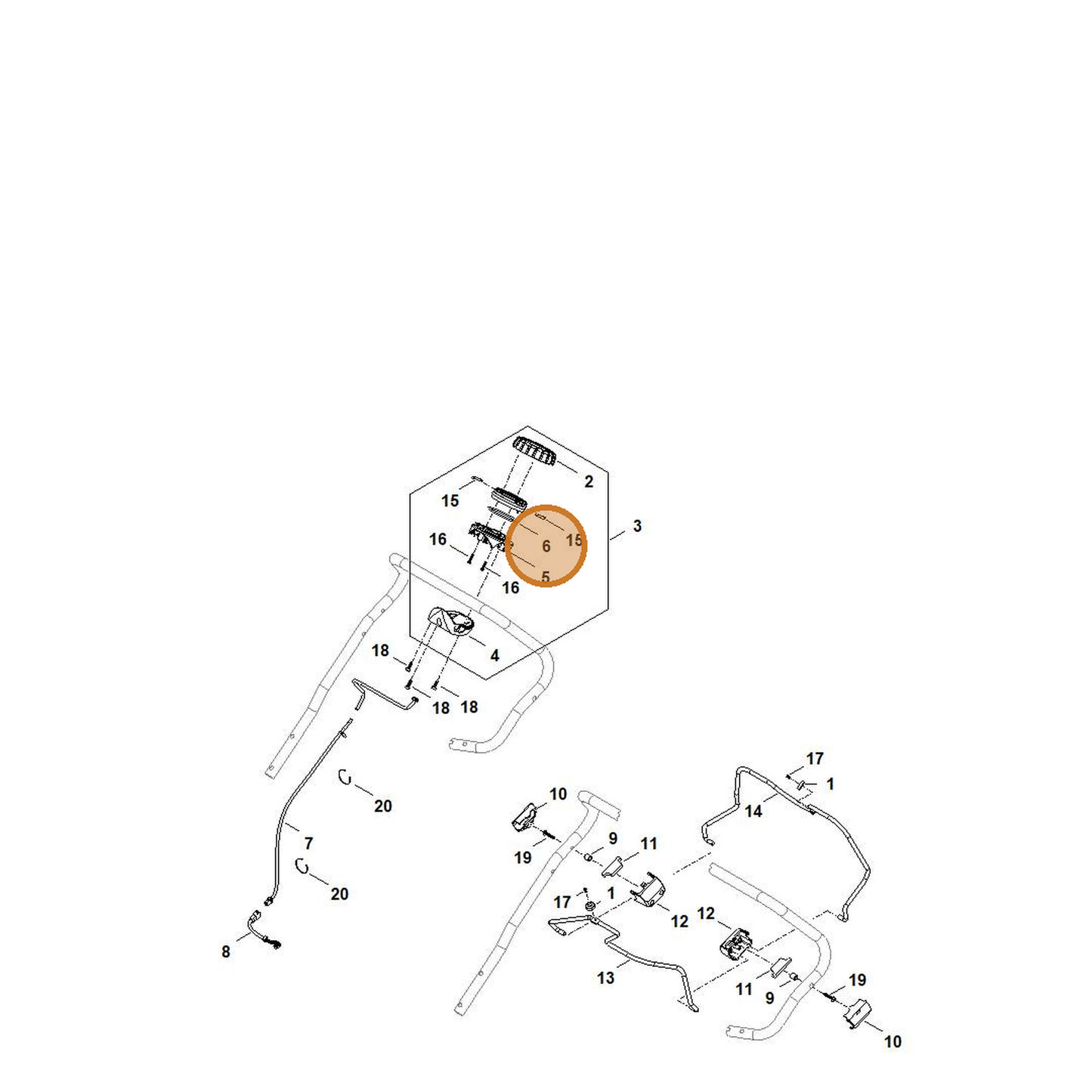 STIHL part 6392-439-0400 — IPL diagram snippet (6x zoom, amber highlight)