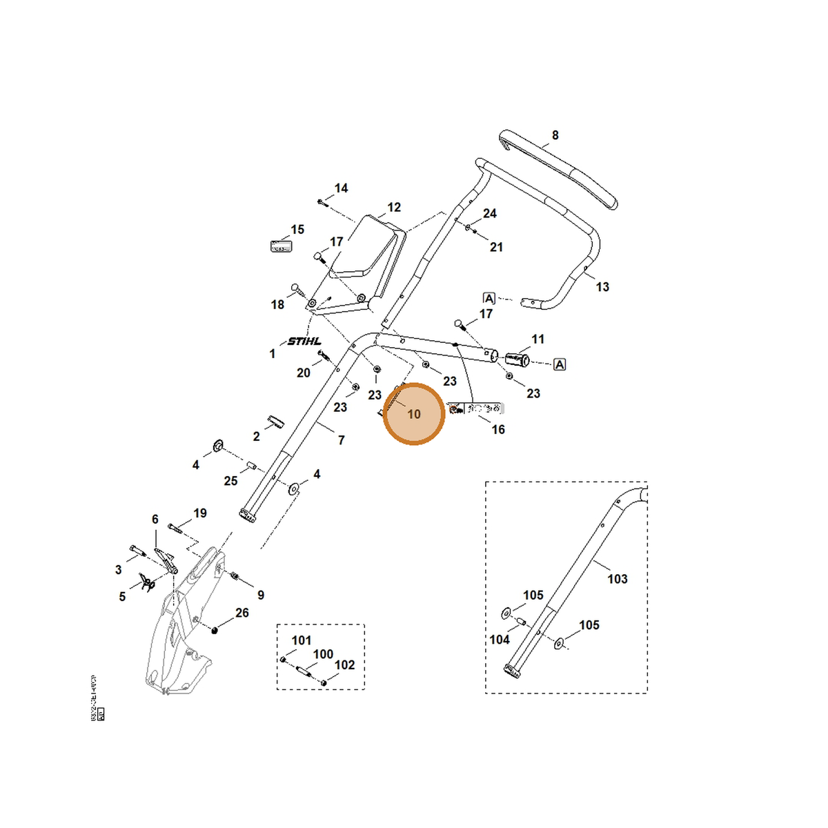 STIHL part 6392-442-2800 — IPL diagram snippet (6x zoom, amber highlight)