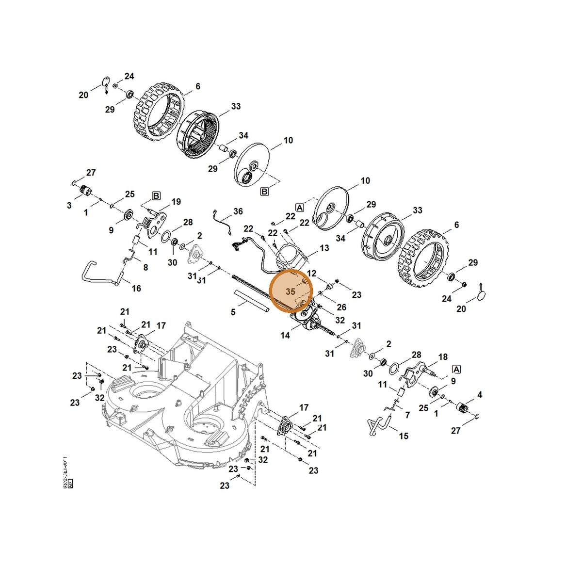 STIHL part 6392-649-0200 — IPL diagram snippet (6x zoom, amber highlight)