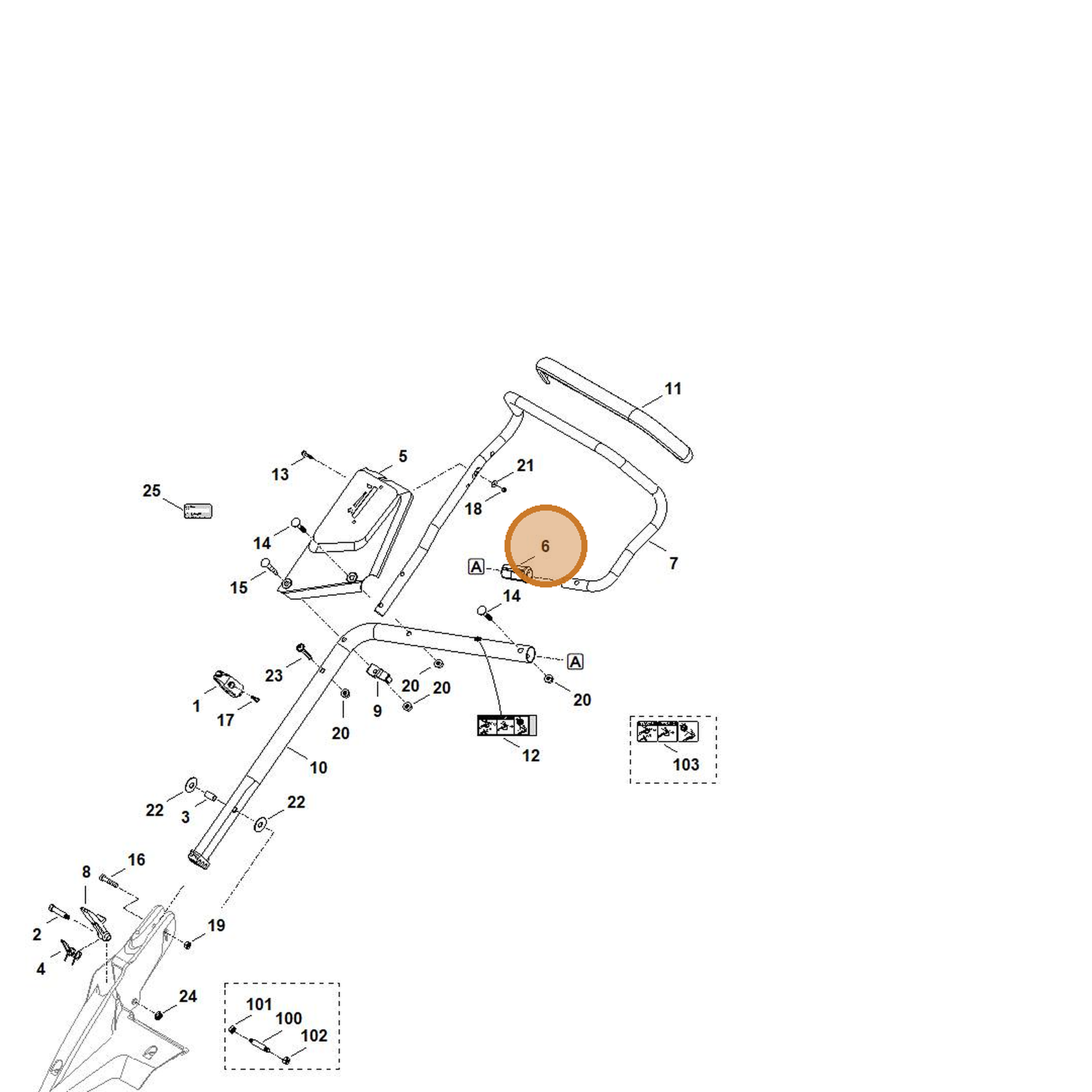 STIHL part 6392-703-2800 — IPL diagram snippet (6x zoom, amber highlight)